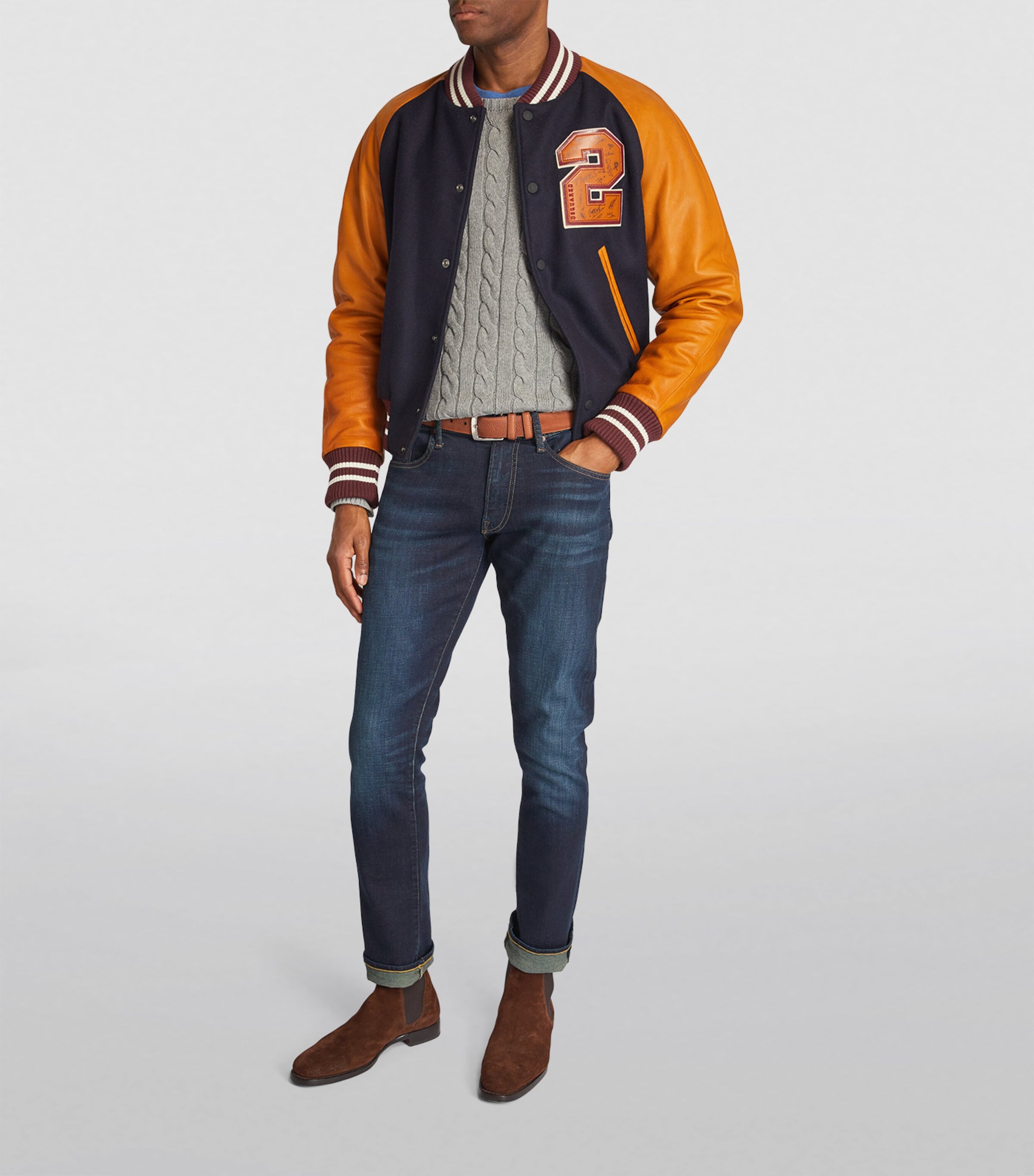 Cable-Knit Polo Logo Sweater GREY Image 2