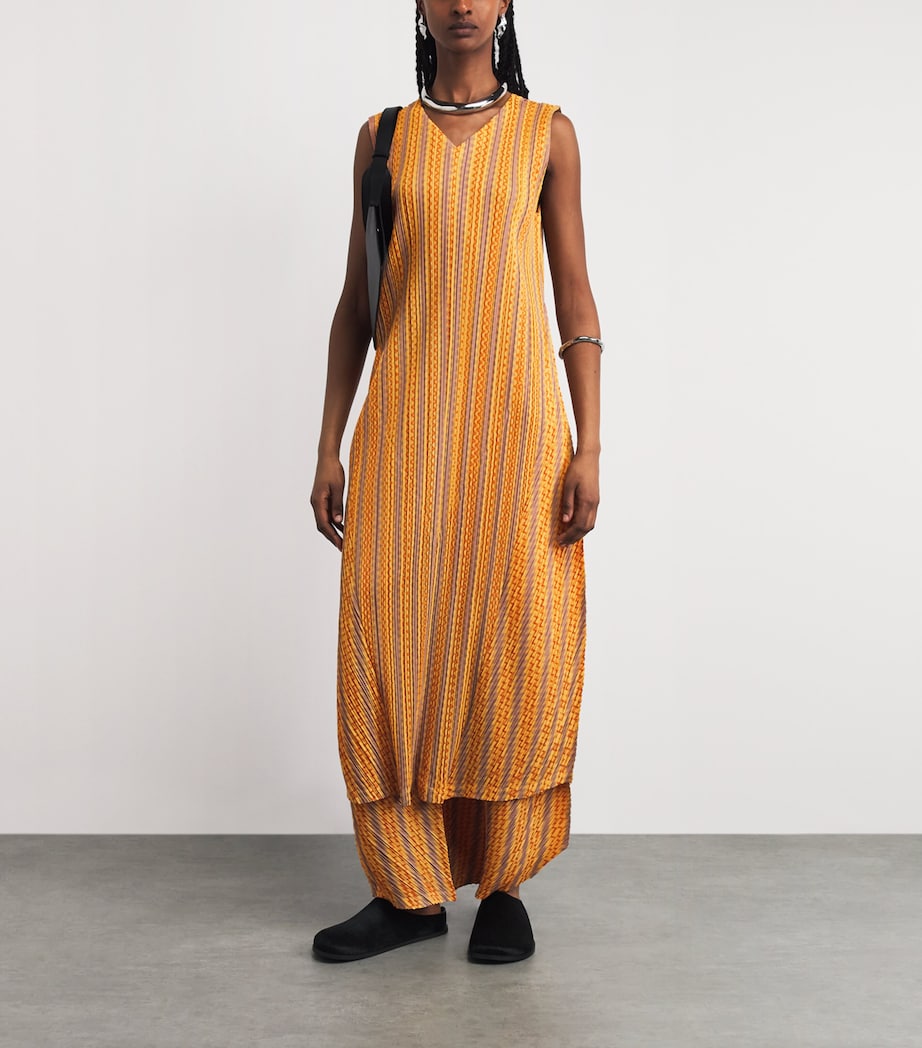 Pleats Please Issey Miyake Womens Cotton-Blend Zigzag Midi Dress Yellow Orange Image 2