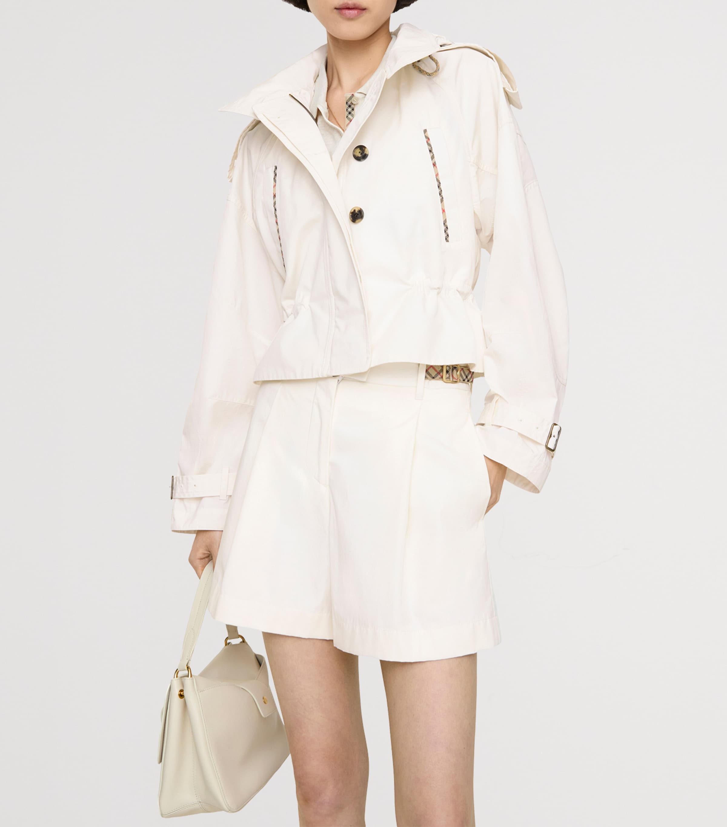 Burberry Womens Cotton Poplin Tailored Shorts Seashell White Image 2