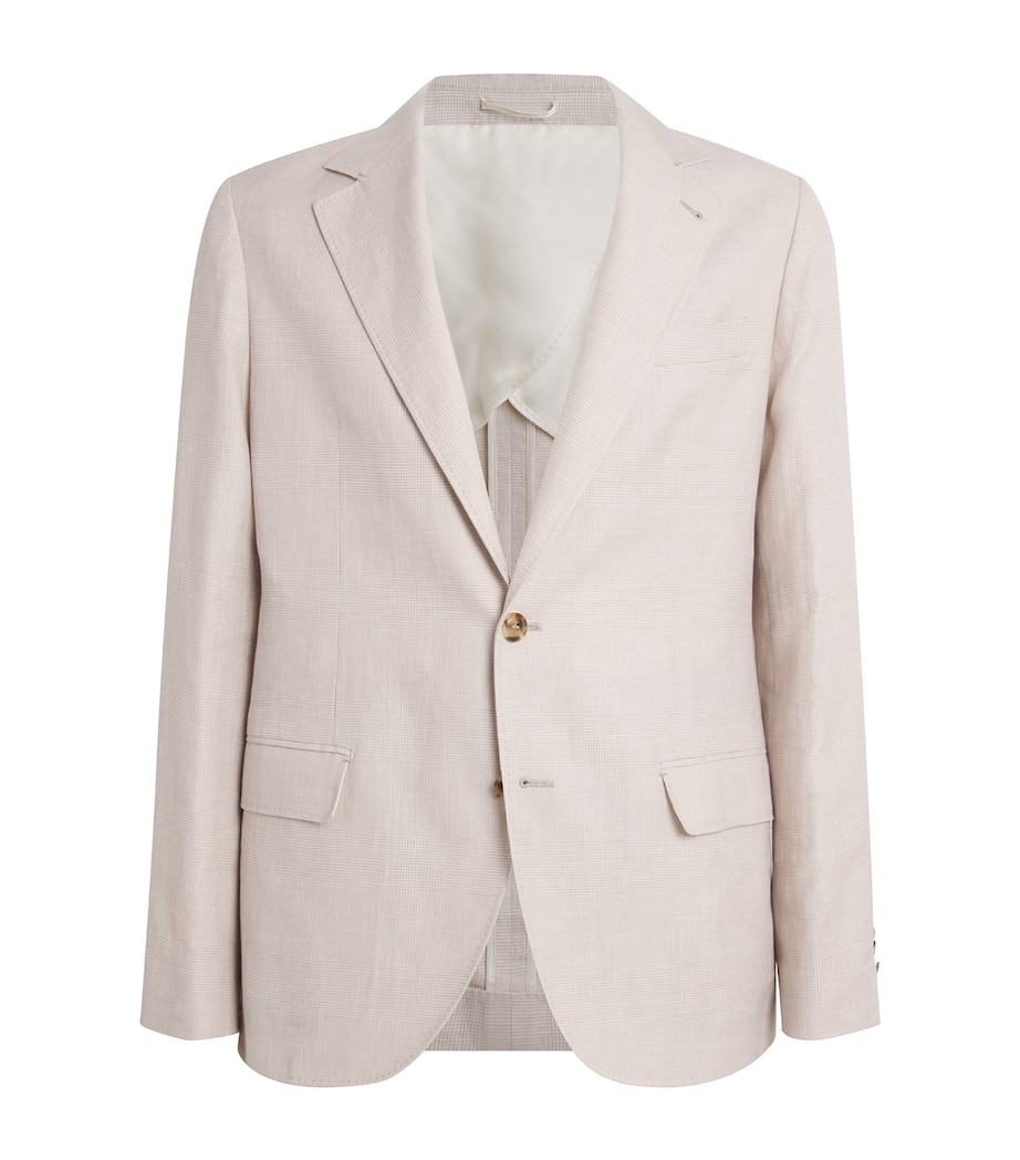 Wool-Linen-Silk Plaid Blazer BISCUIT PLAID Image 1