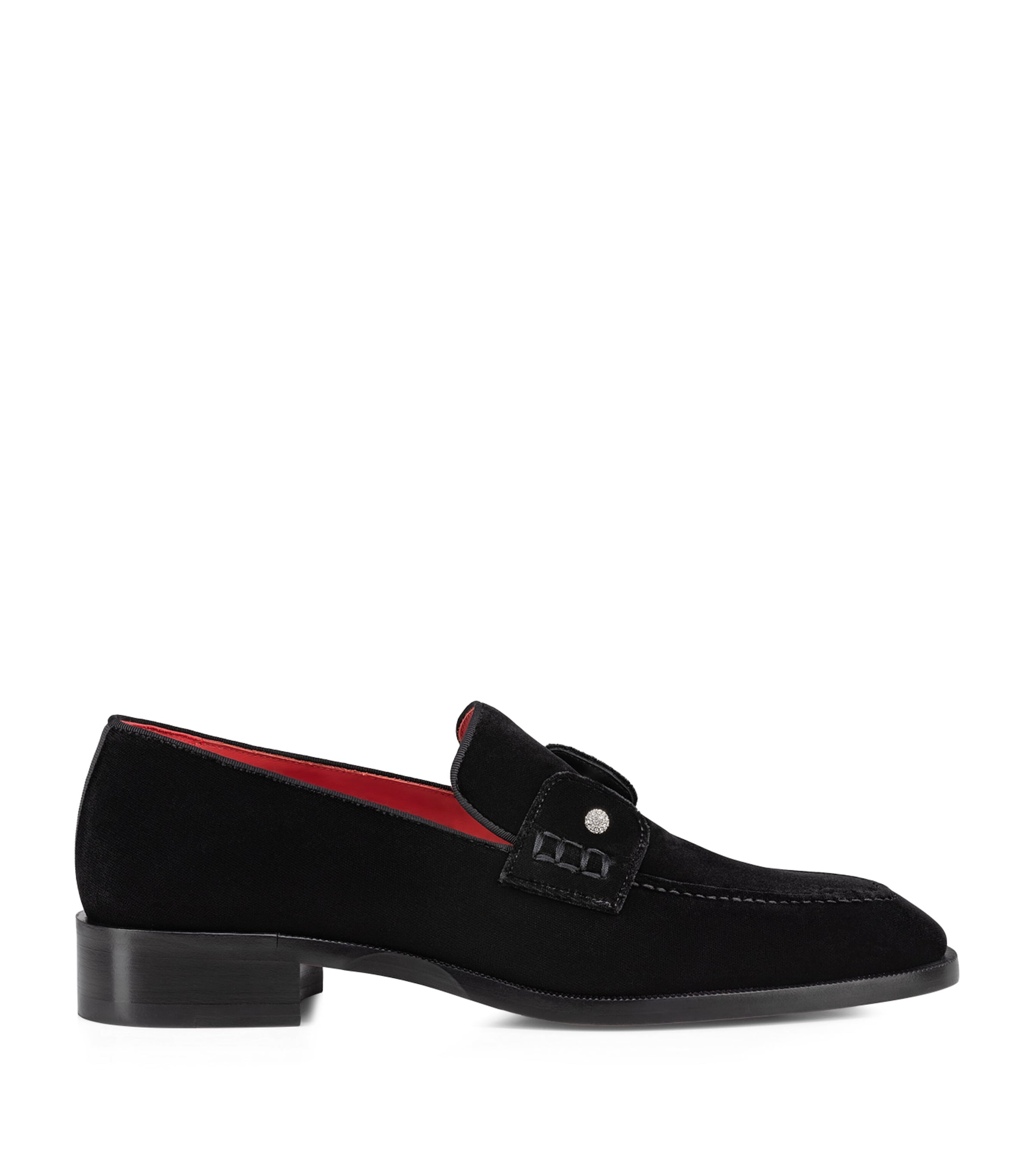 CHRISTIAN LOUBOUTIN CHAMBELIMOC NIGHT STRASS VELVET LOAFERS 