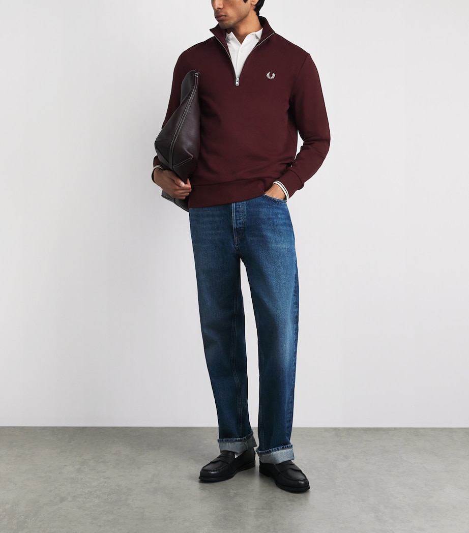 Fred Perry Mens Cotton Half-Zip Sweatshirt Oxblood/ecru Image 2