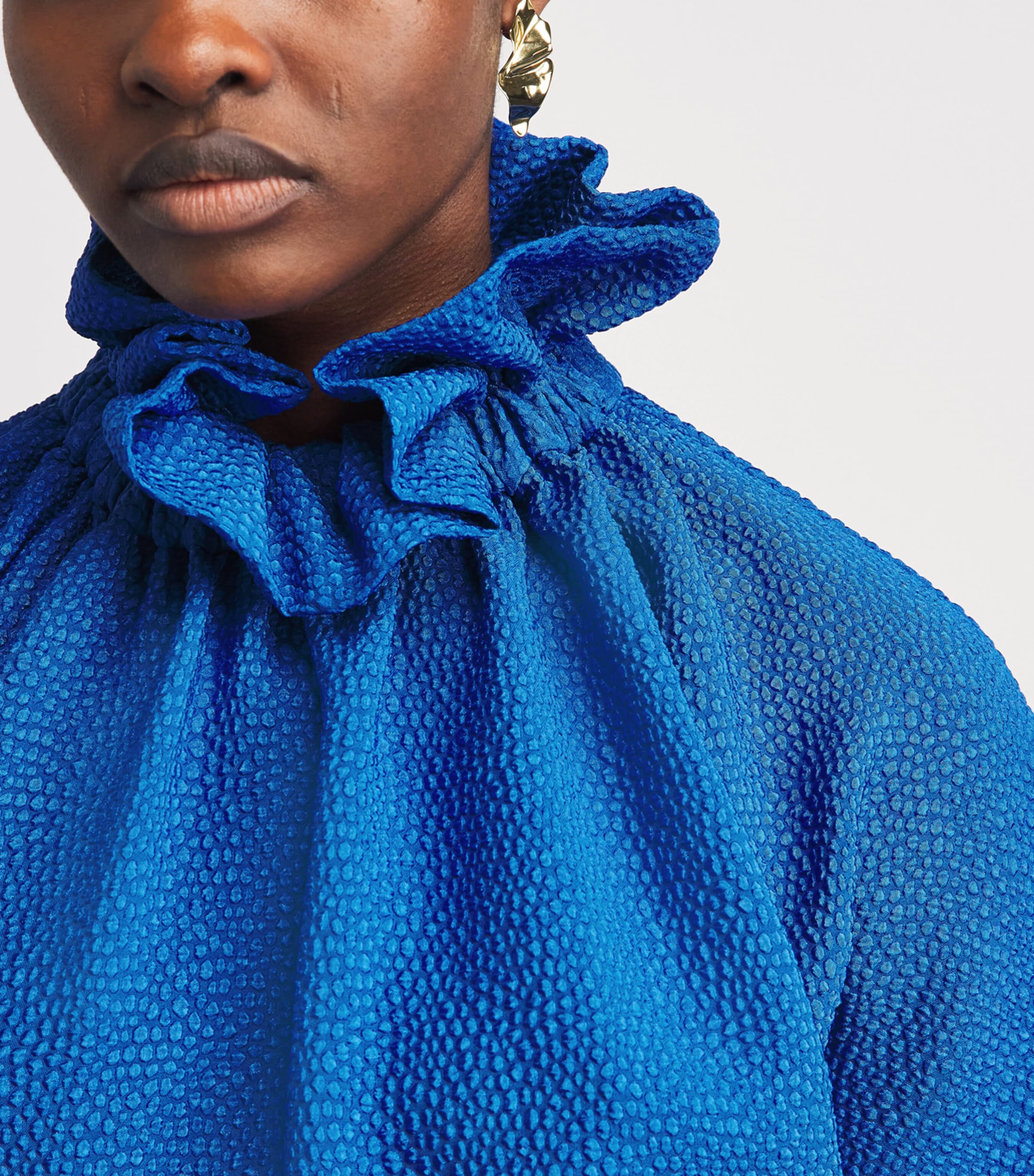 Edeline Lee Womens Jacquard Ruff Blouse Royal Blue Image 3