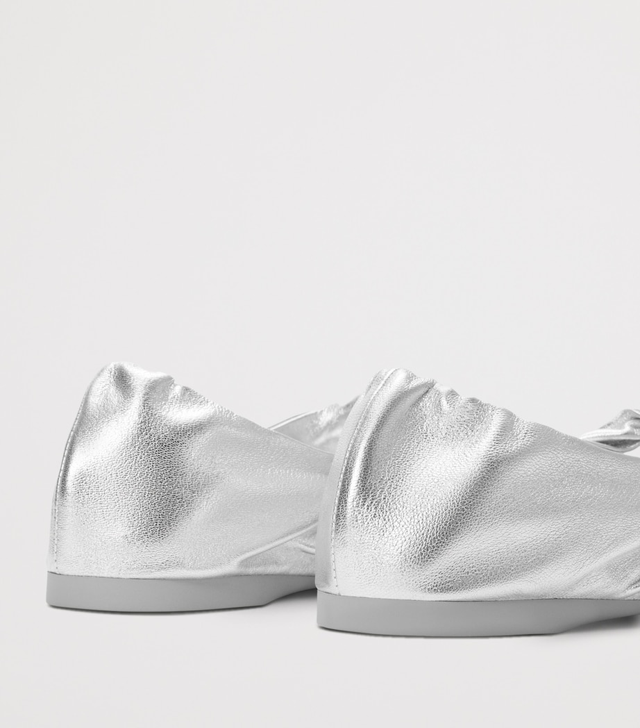 Leather Pebble Soft Ballet Flats SILVER Image 5