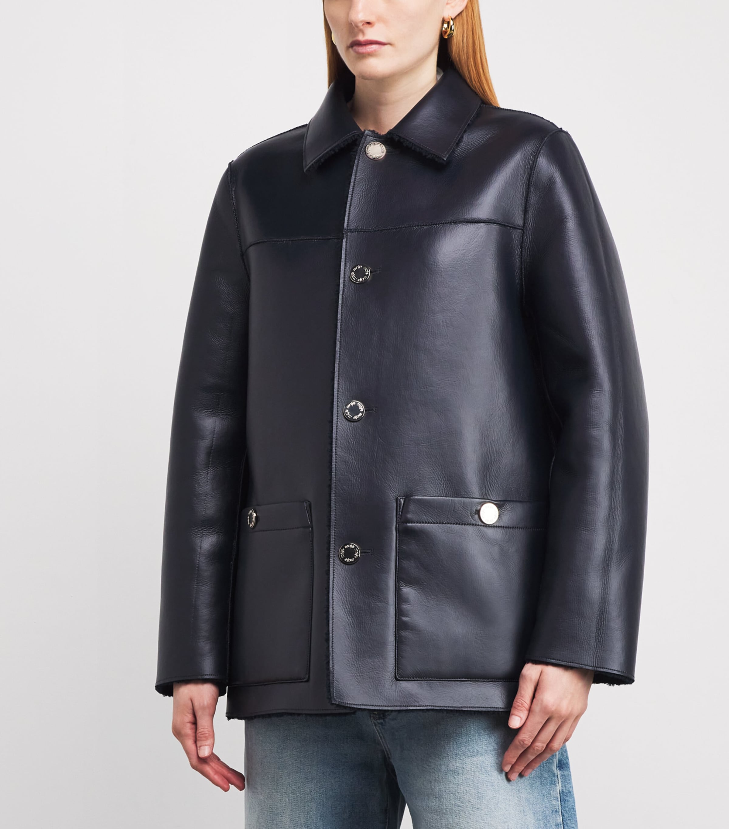Faux Shearling Reversible Jacket NAVY Image 6