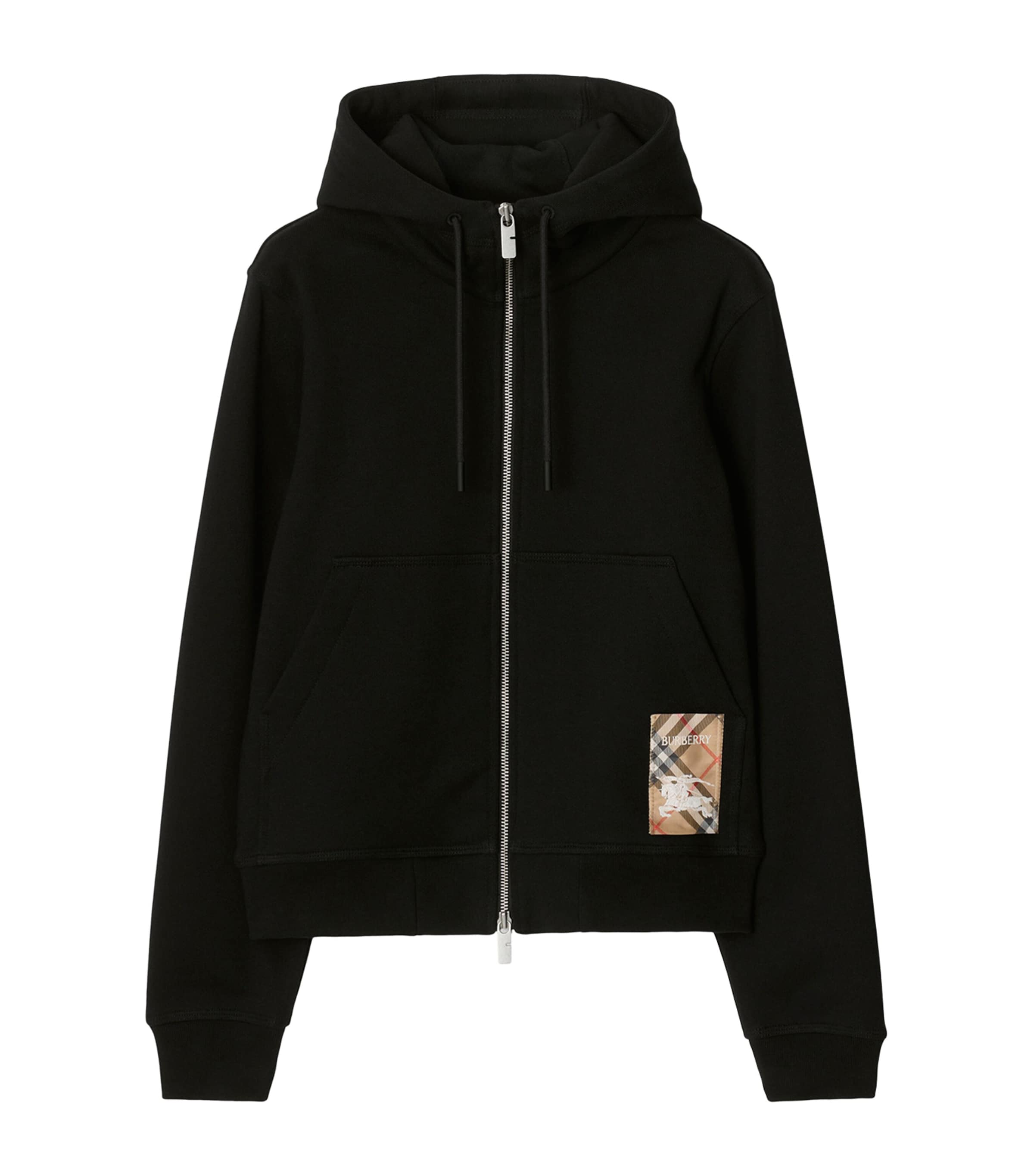 Burberry Cotton Check-label Hoodie In Black