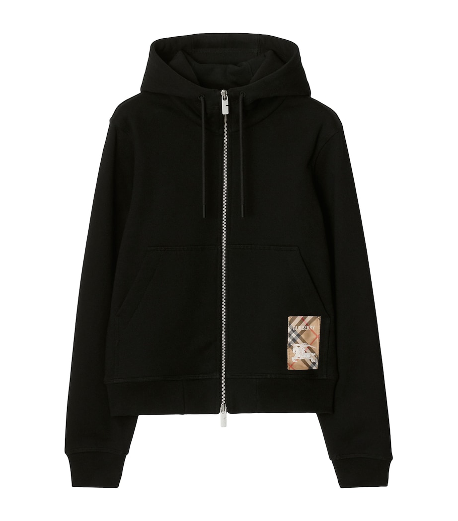 Cotton Check-Label Hoodie BLACK Image 1