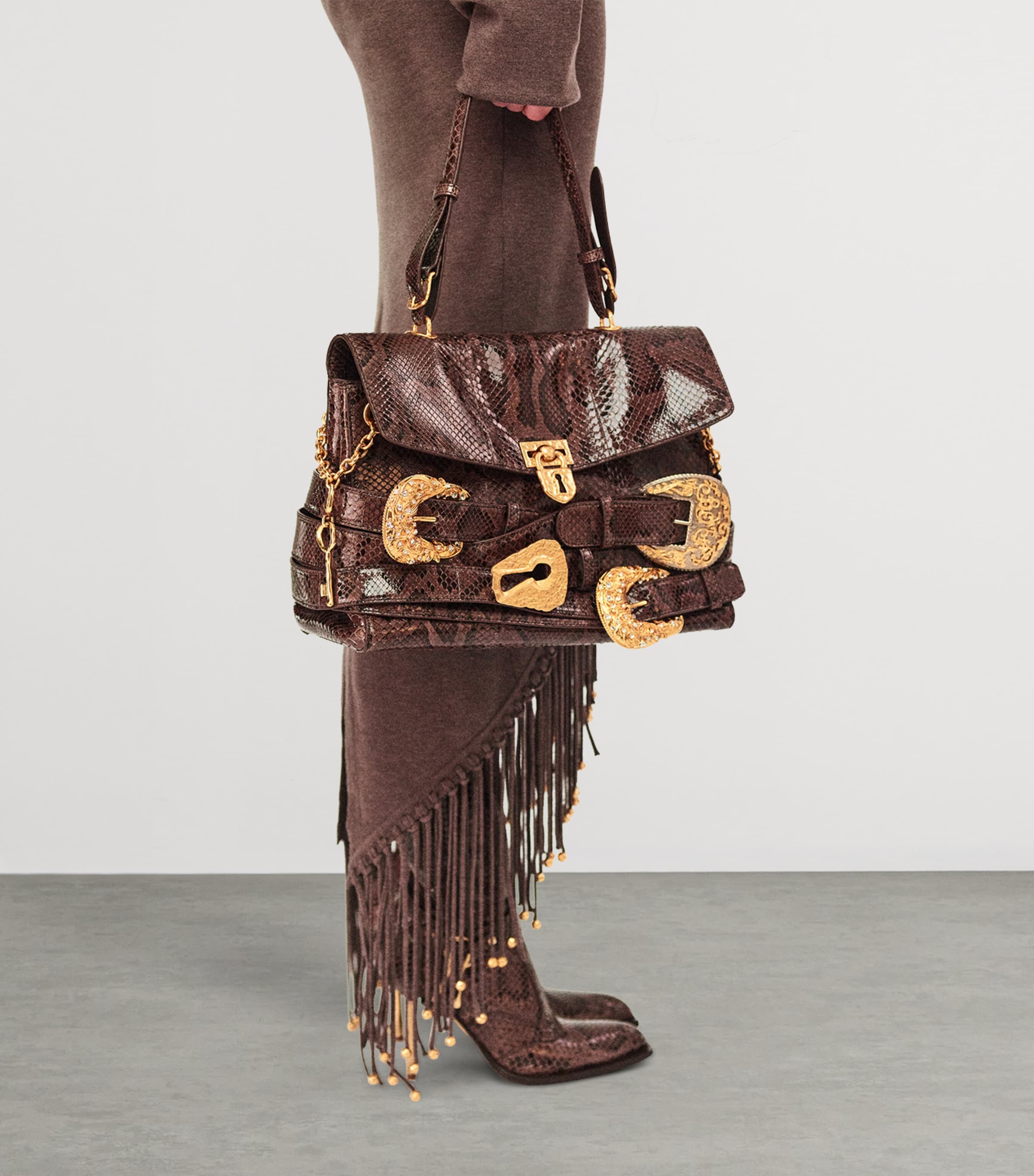 Python Skin Belts Soft Secret Shoulder Bag 819 DARK BROWN Image 3