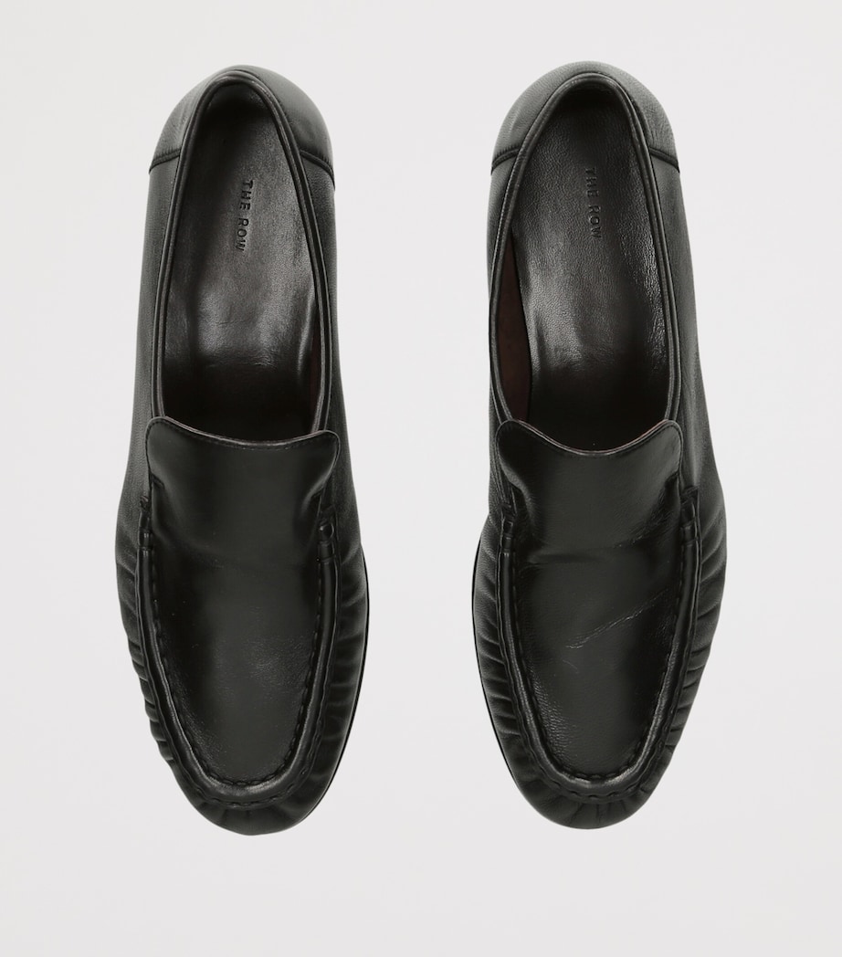 The Row Soft Moccasin Two Leather Loafers Black Image 4