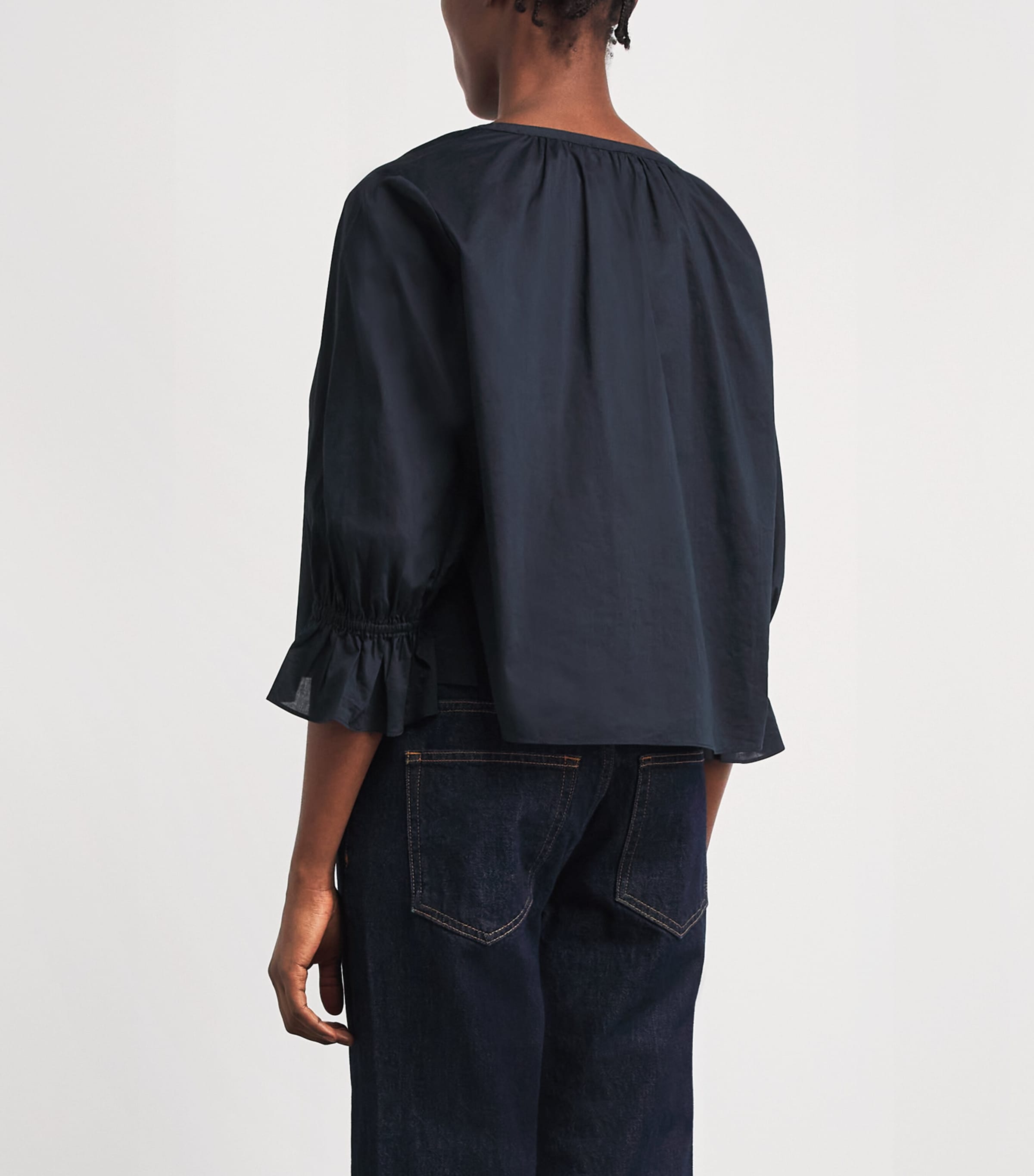 FRAME Womens Cotton Poet Blouse Navy Image 5