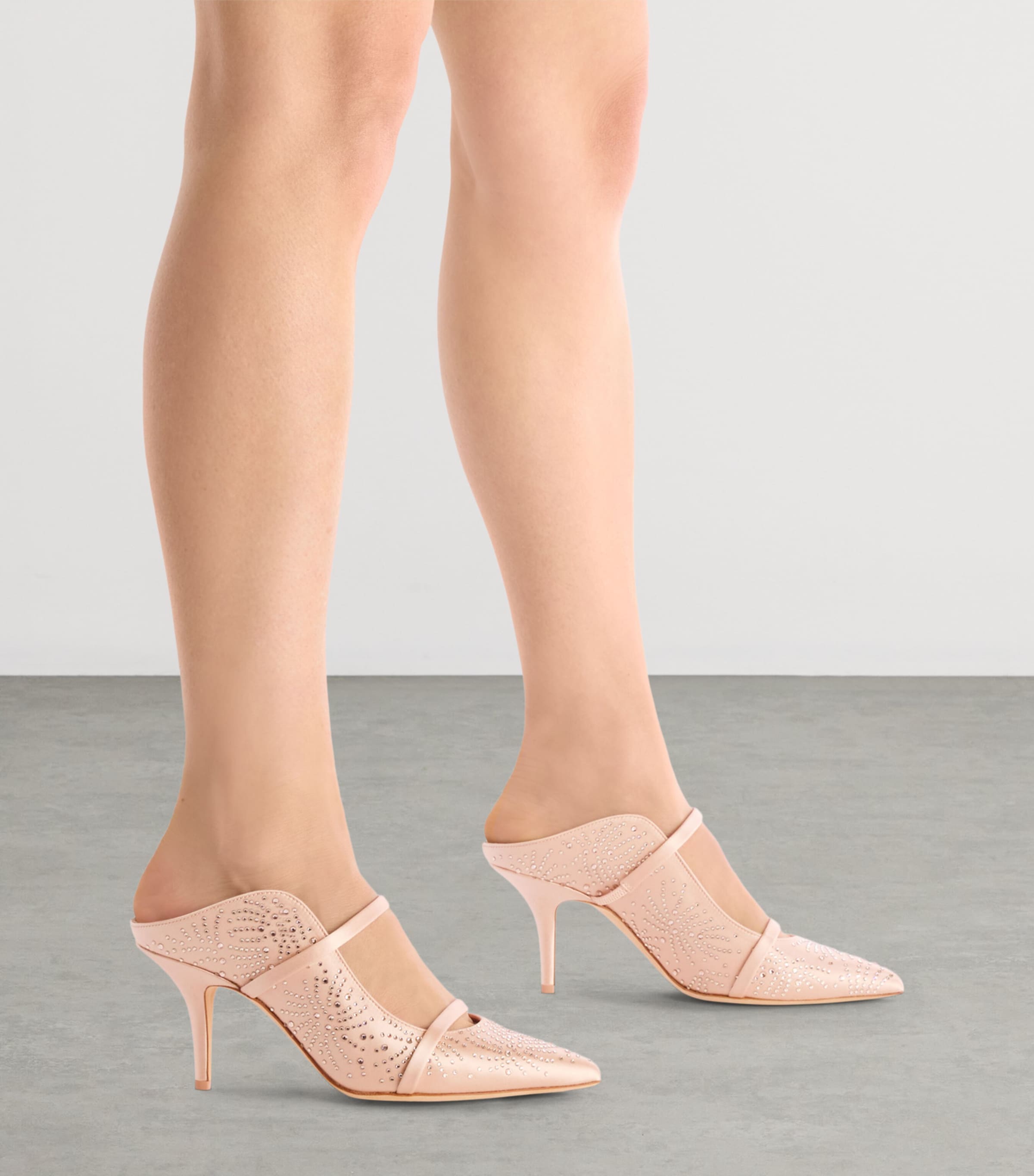 Malone Souliers Satin Crystal-Embellished Maureen Heeled Mules 70 Champagne Image 2