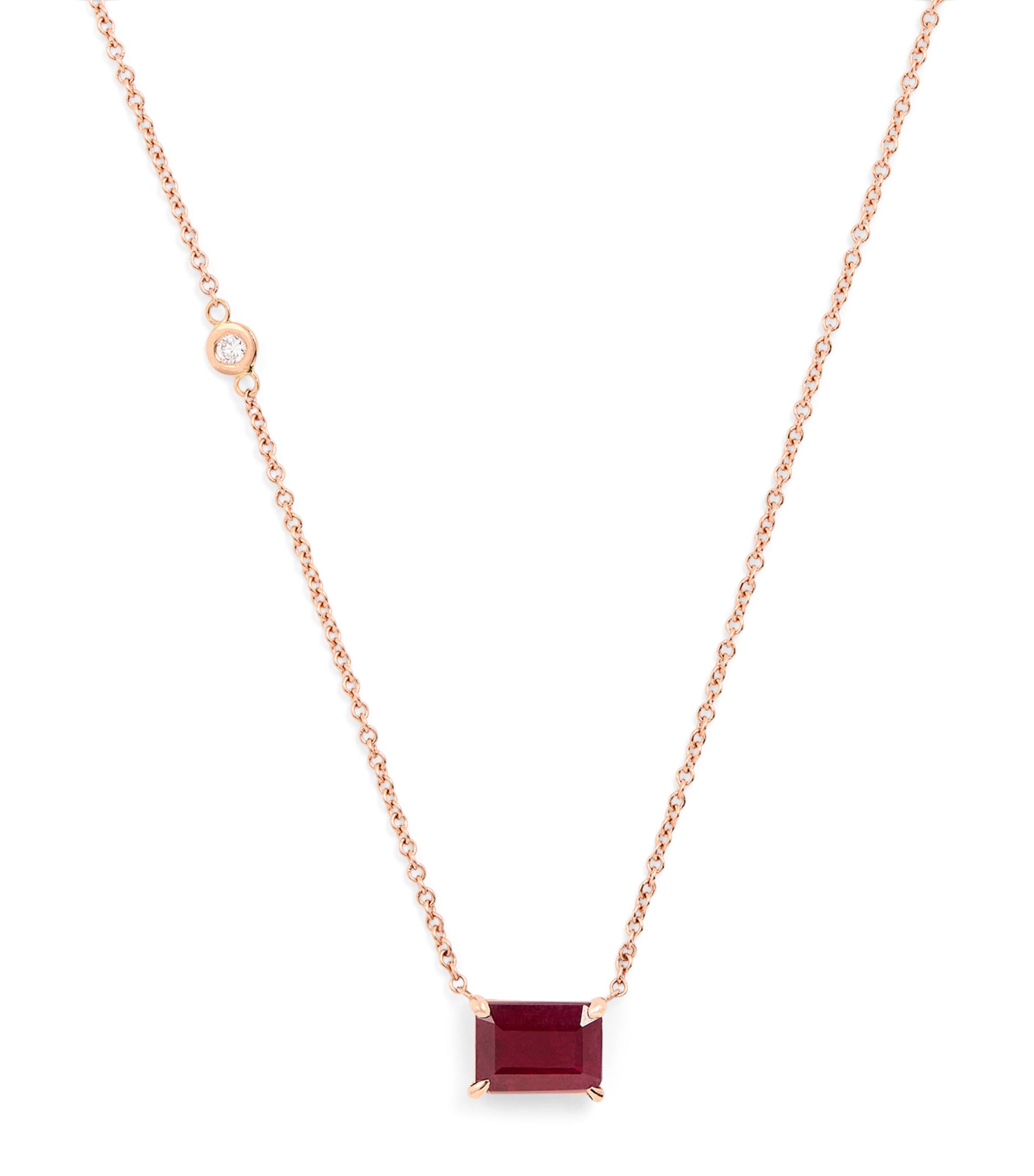 Shay Yellow Gold And Ruby Solitaire Necklace In Rose Gold