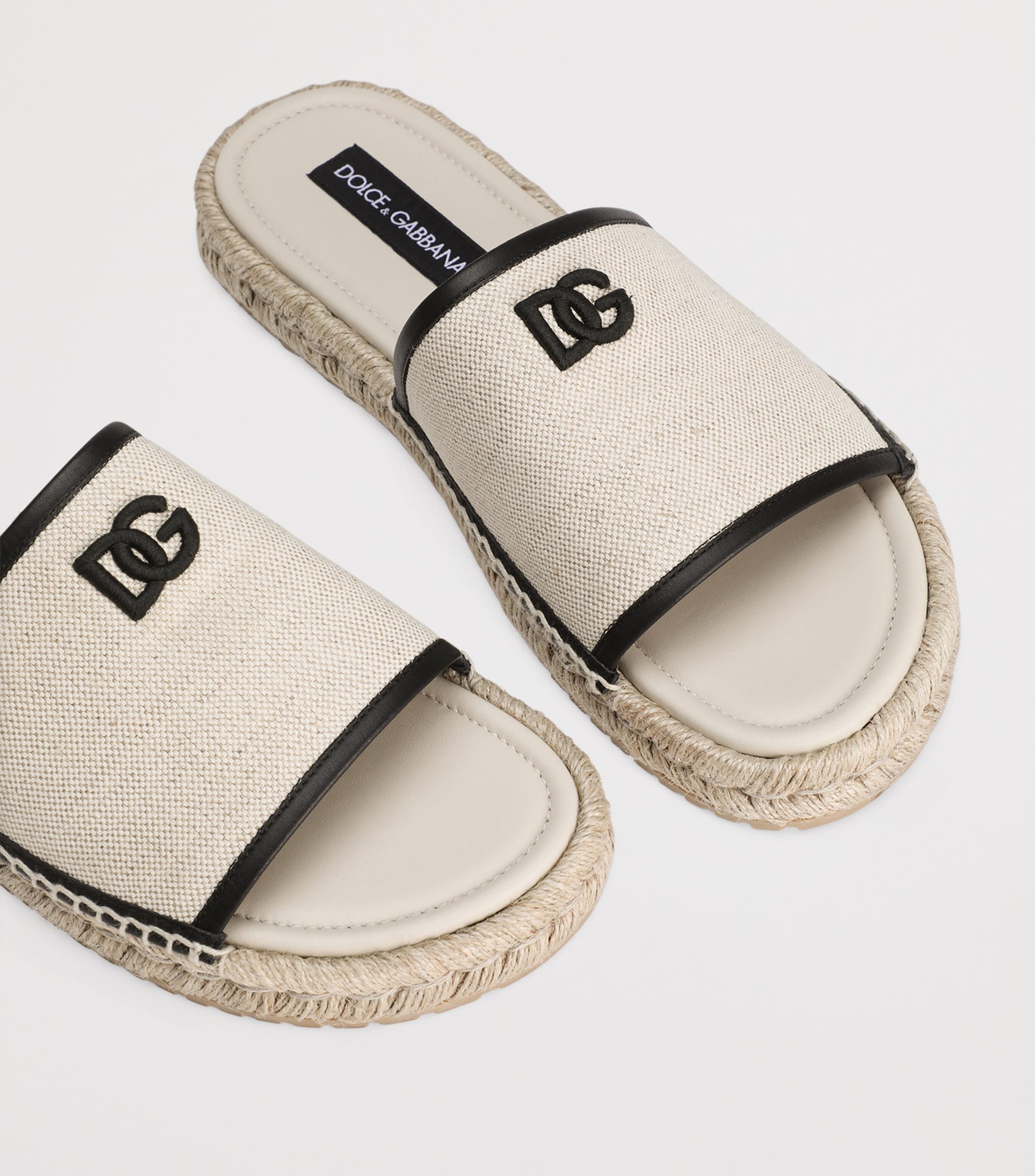 Canvas Embroidered Espadrille Slides 8S469-IVORY/BLACK Image 4