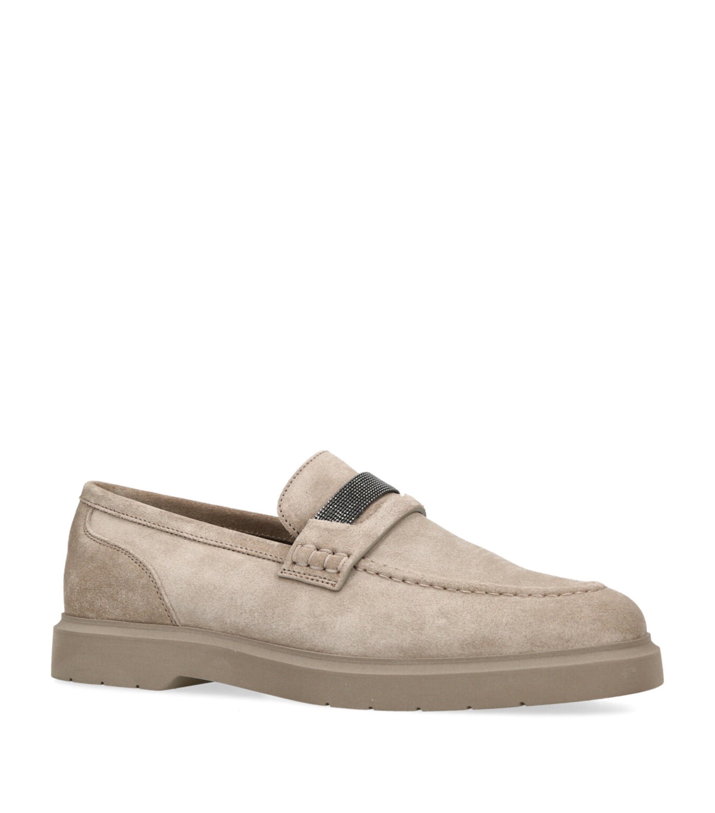 Brunello Cucinelli Suede Monili Bar Penny Loafers Beige Image 3