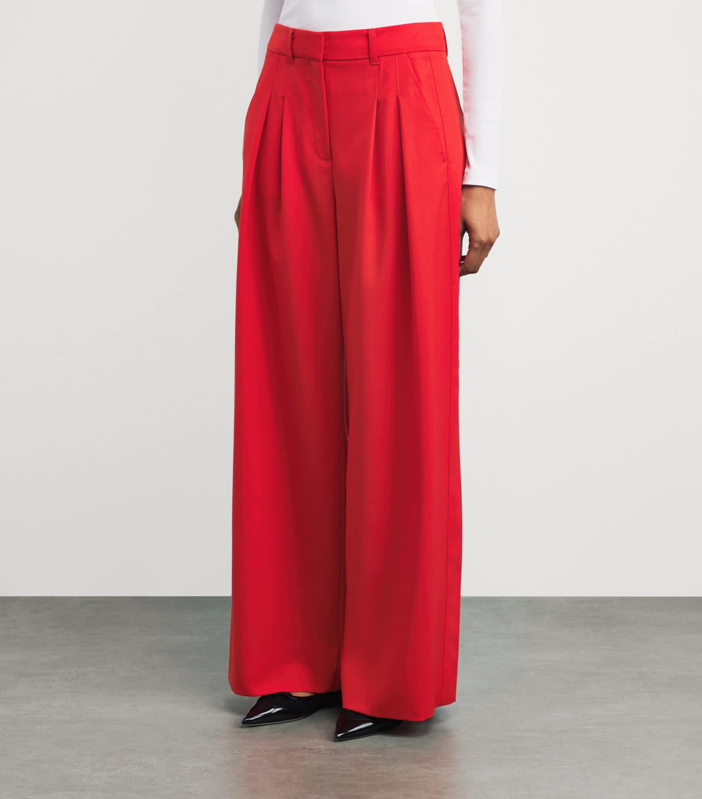 Wool Pleated Wide-Leg Trousers POPPY RED Image 3