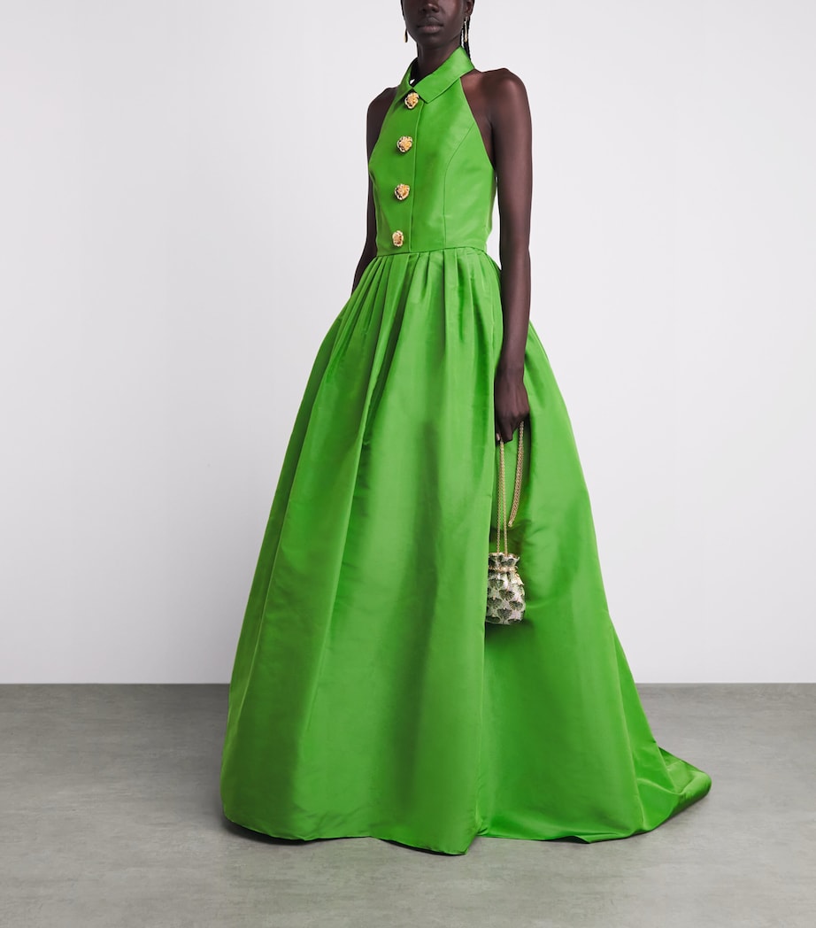 Carolina Herrera Womens Silk Collared Halterneck Gown Lawn Green Image 2