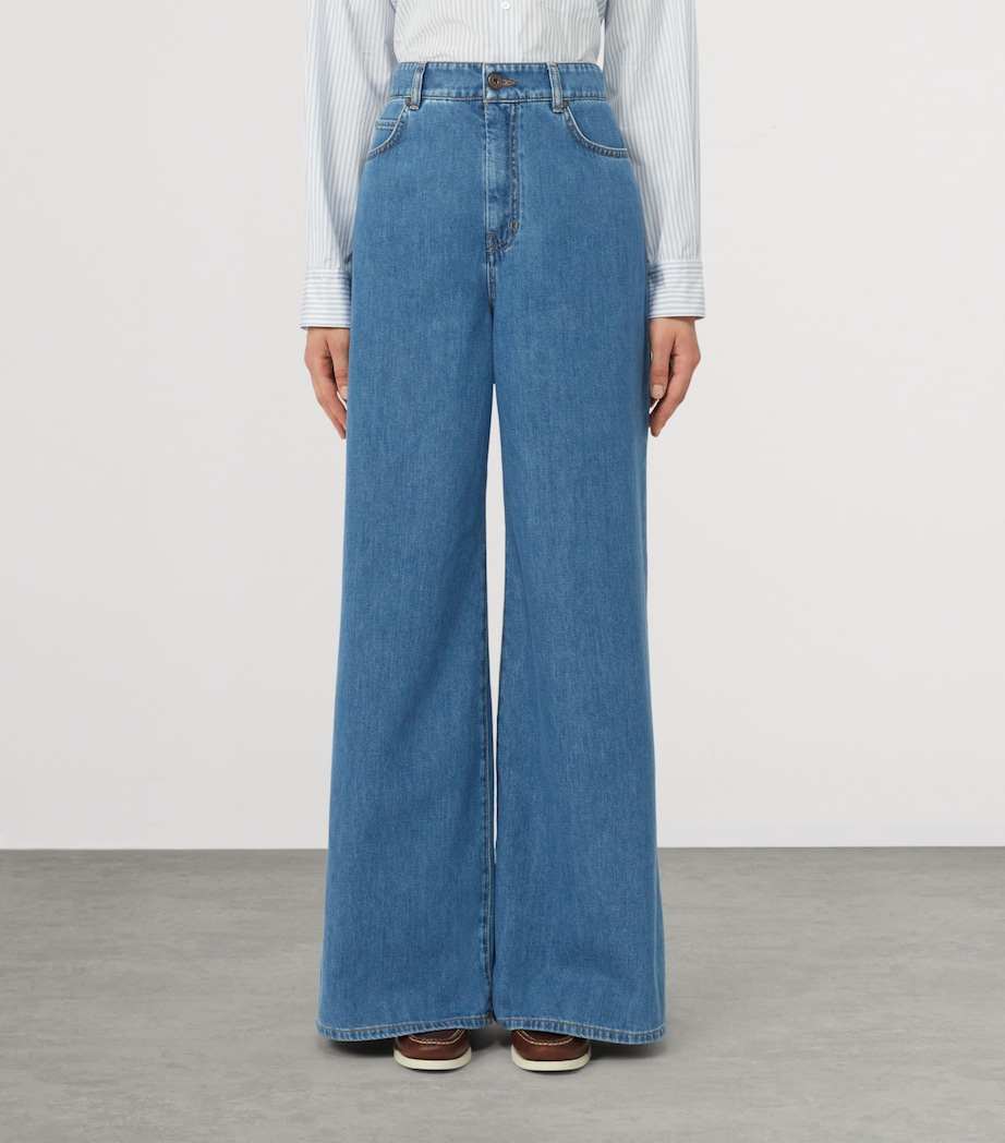 Weekend Max Mara Womens Soft Cotton Wide-Leg High-Rise Jeans Navy Image 3