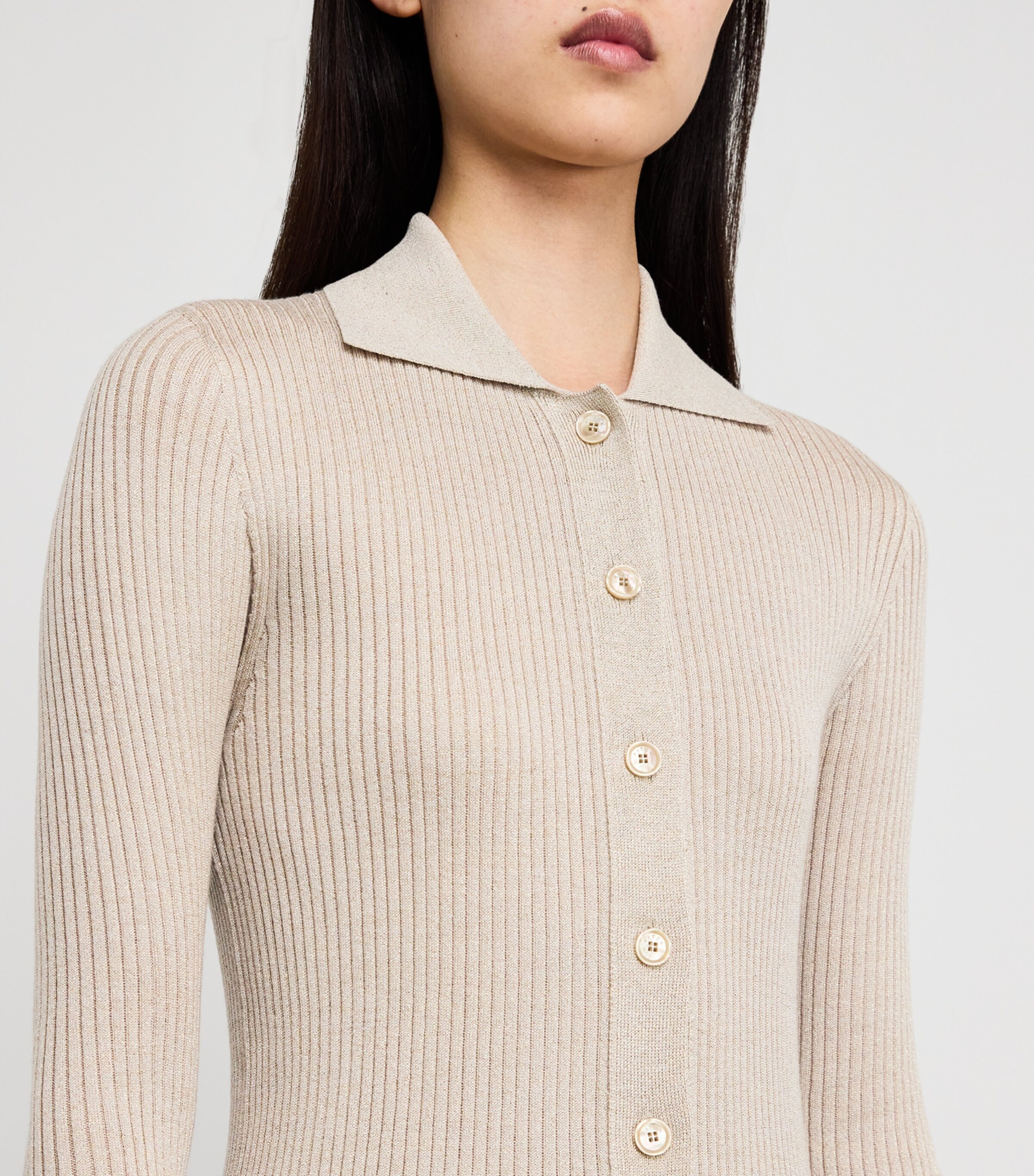 Kiton Womens Wool-Blend Shimmer Cardigan Beige/beige Image 6