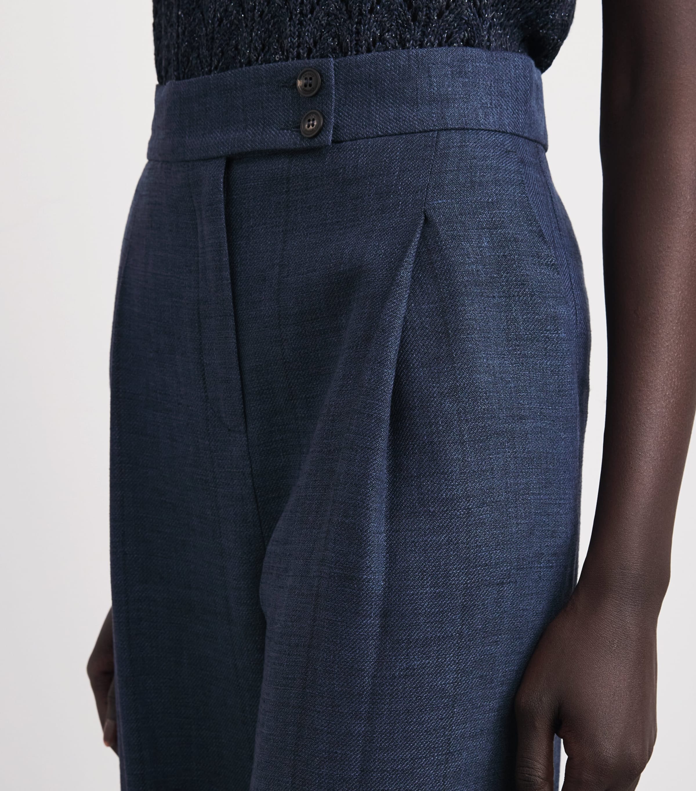 Eleventy Womens Linen-Wool-Silk-Blend Pleated Trousers Blu Image 3