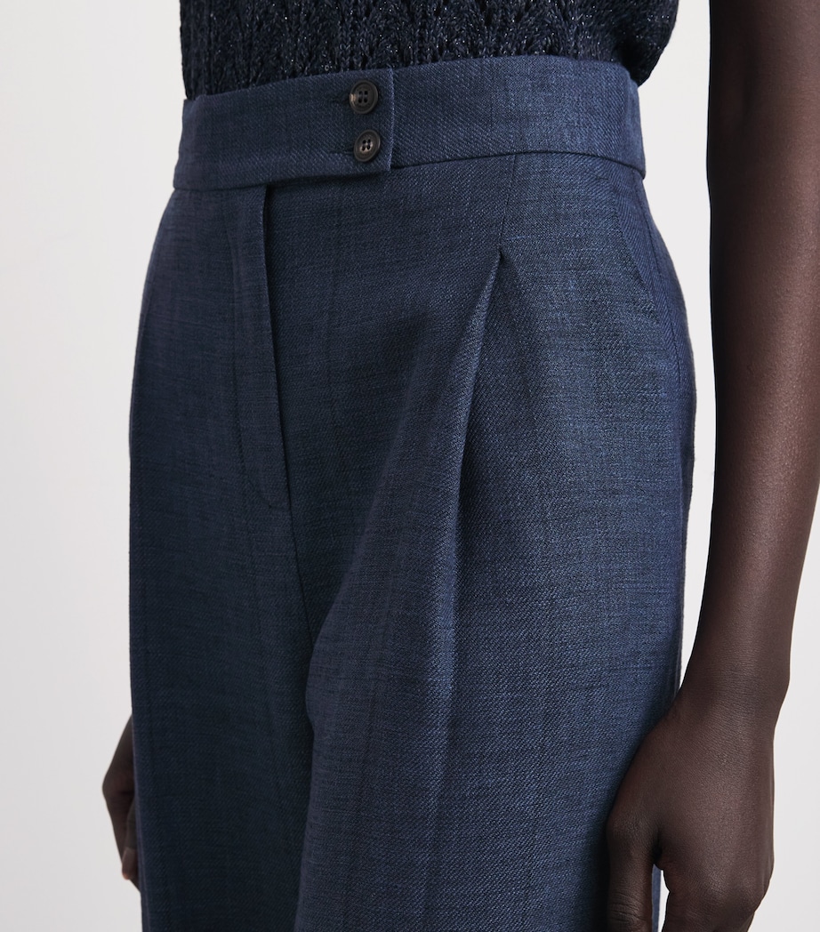 Eleventy Womens Linen-Wool-Silk-Blend Pleated Trousers Blu Image 3