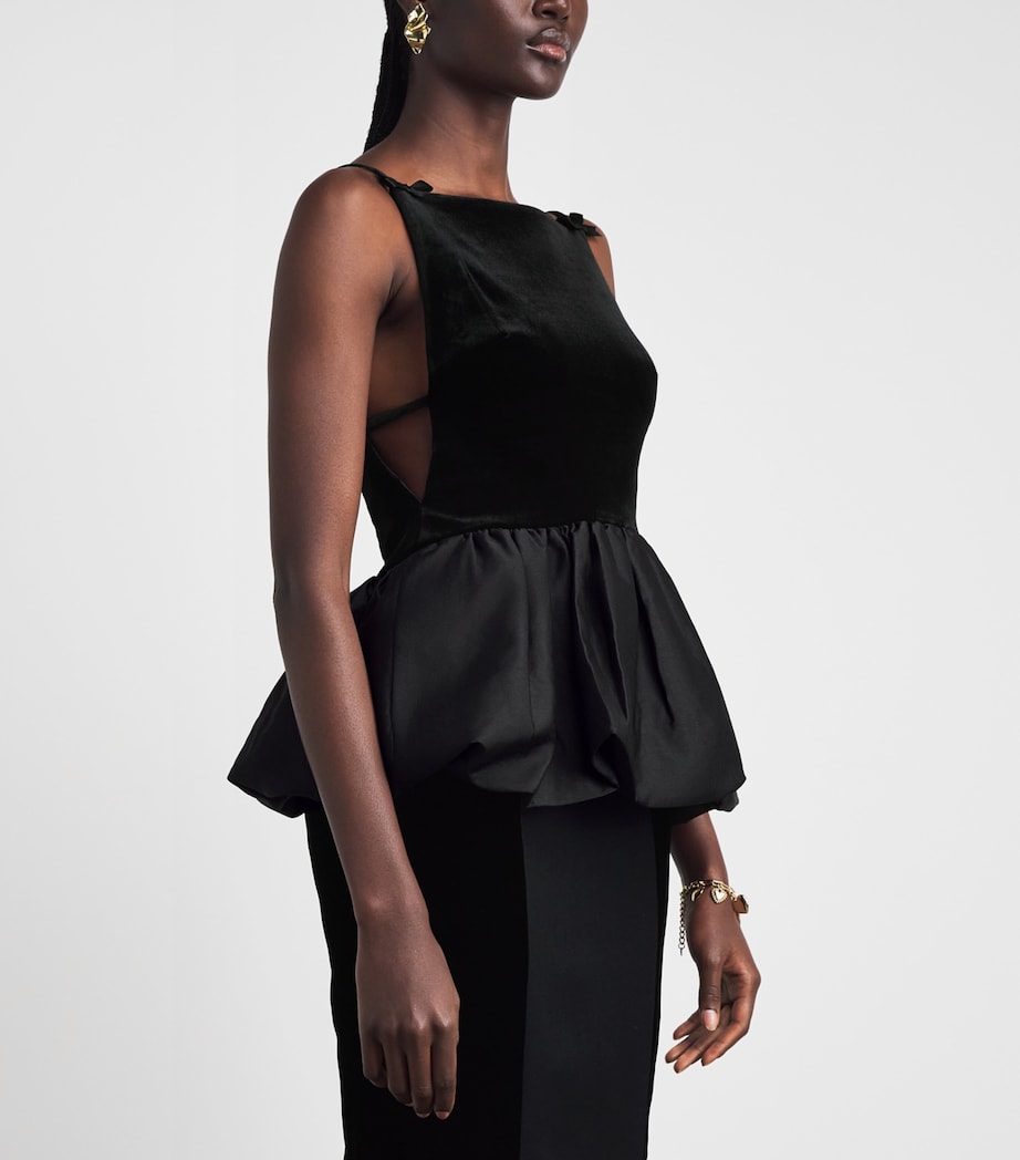 Self-Portrait Black Velvet Bubble-Hem Top | Harrods DO