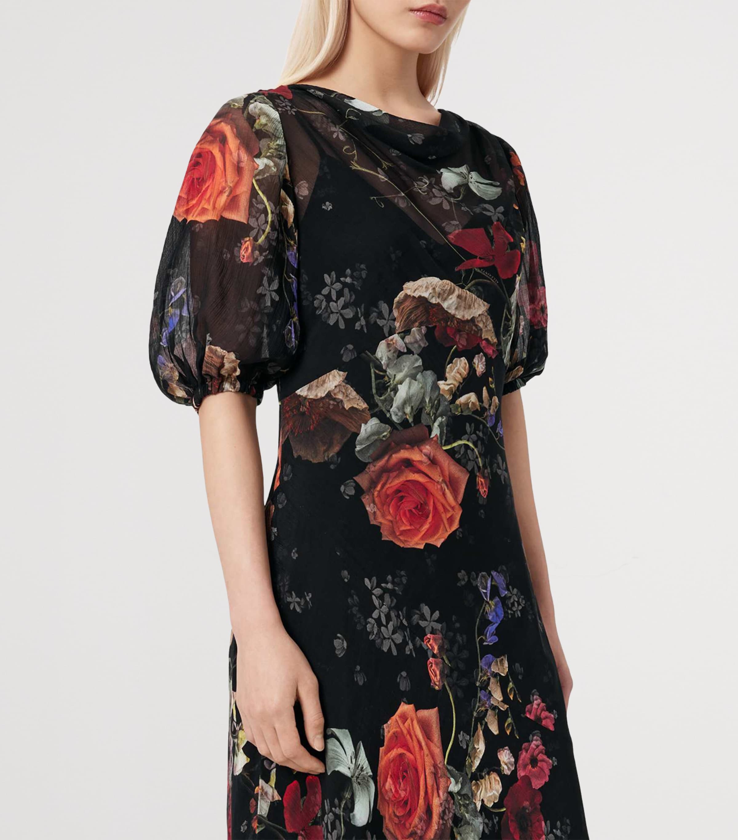 AllSaints Womens Floral Print Tiwa Maxi Dress Haze Black Image 7