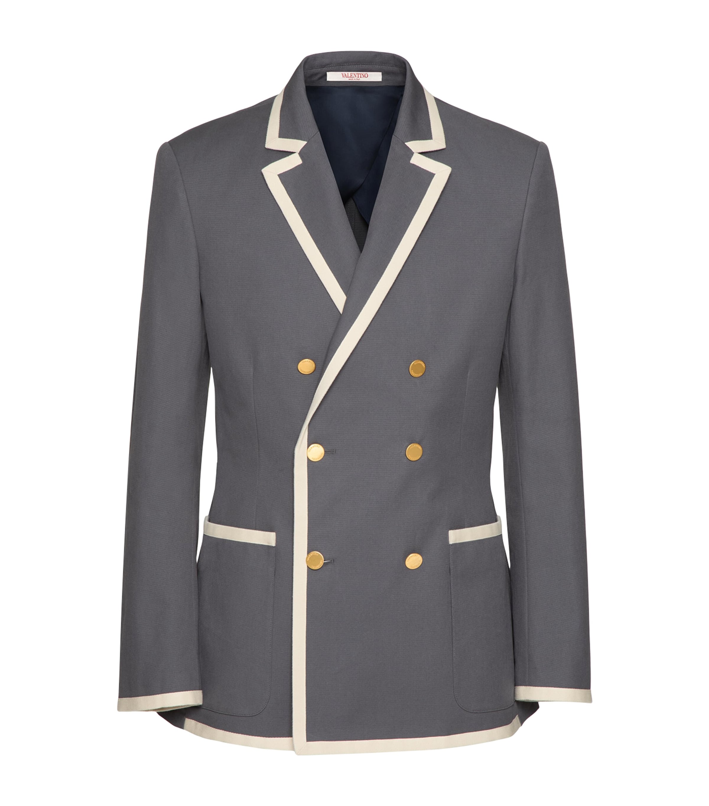 Shop Valentino Stretch-cotton Double-breasted Blazer In Grey