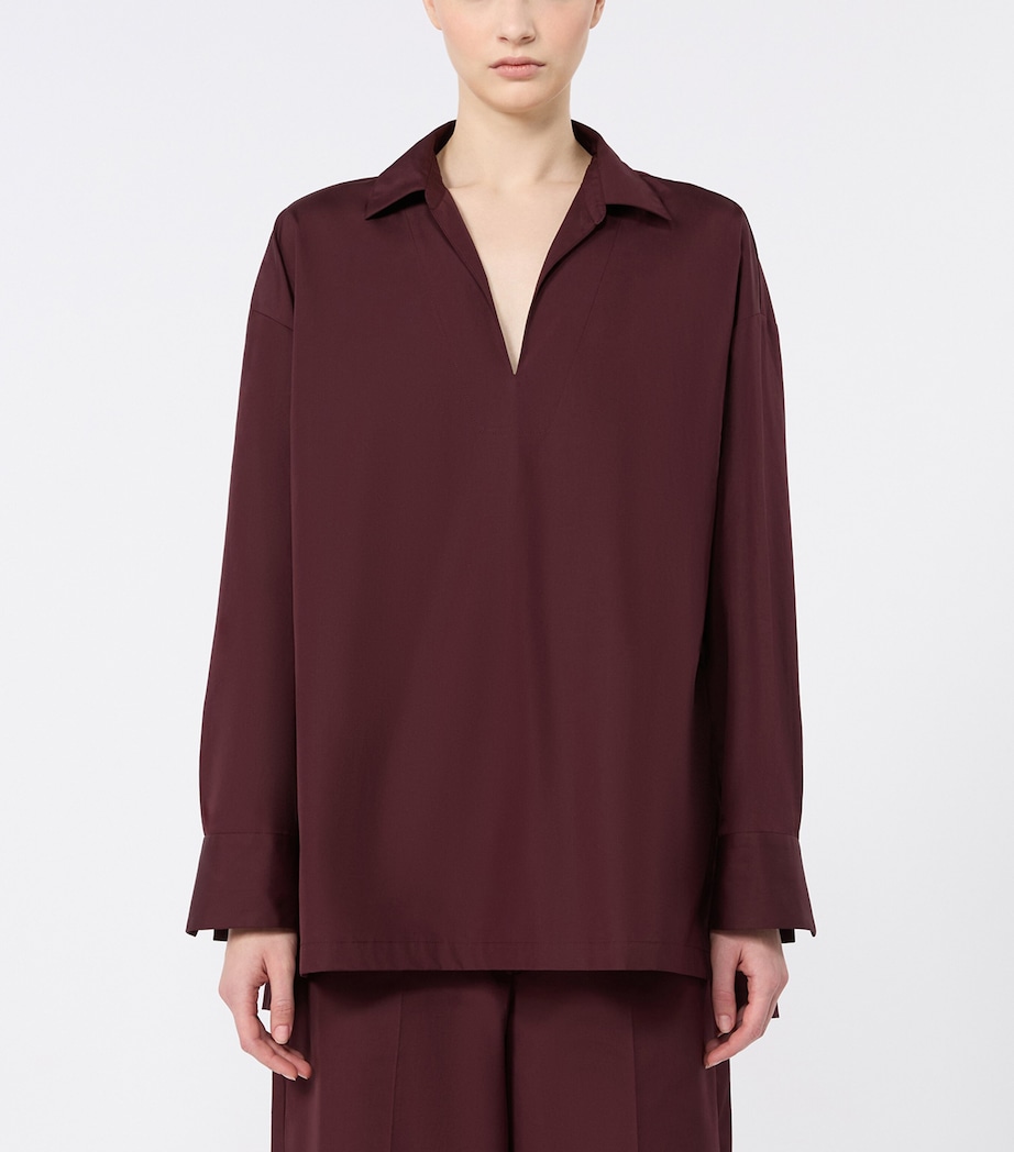 Max Mara Womens Cotton Poplin Blouse Dark Red Image 3