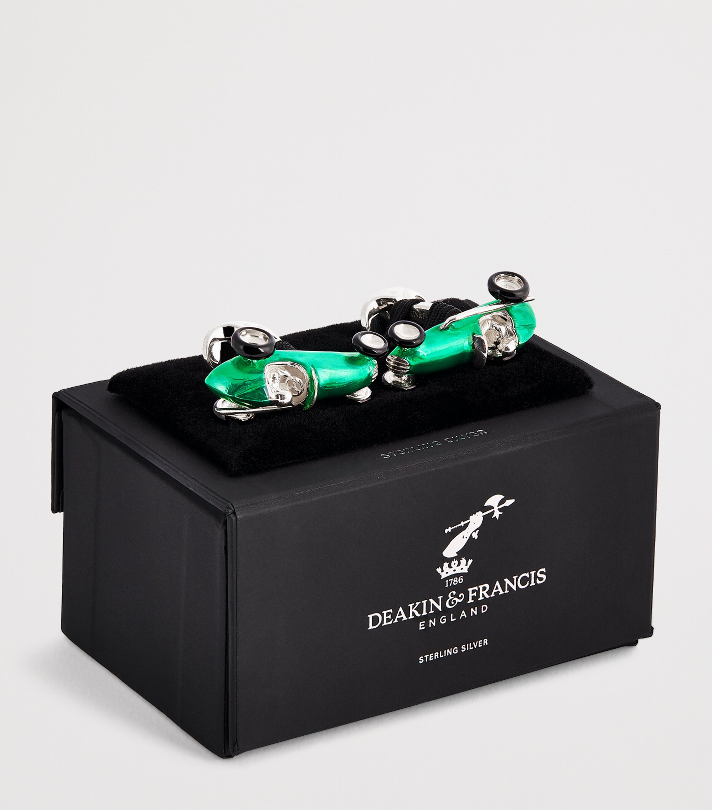 Deakin & Francis Sterling Silver Racing Car Cufflinks Green Image 3