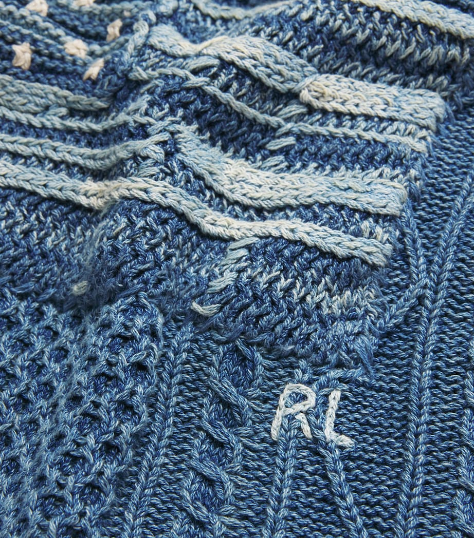 Cotton Aran-Knit Flag Sweater NAVY Image 5