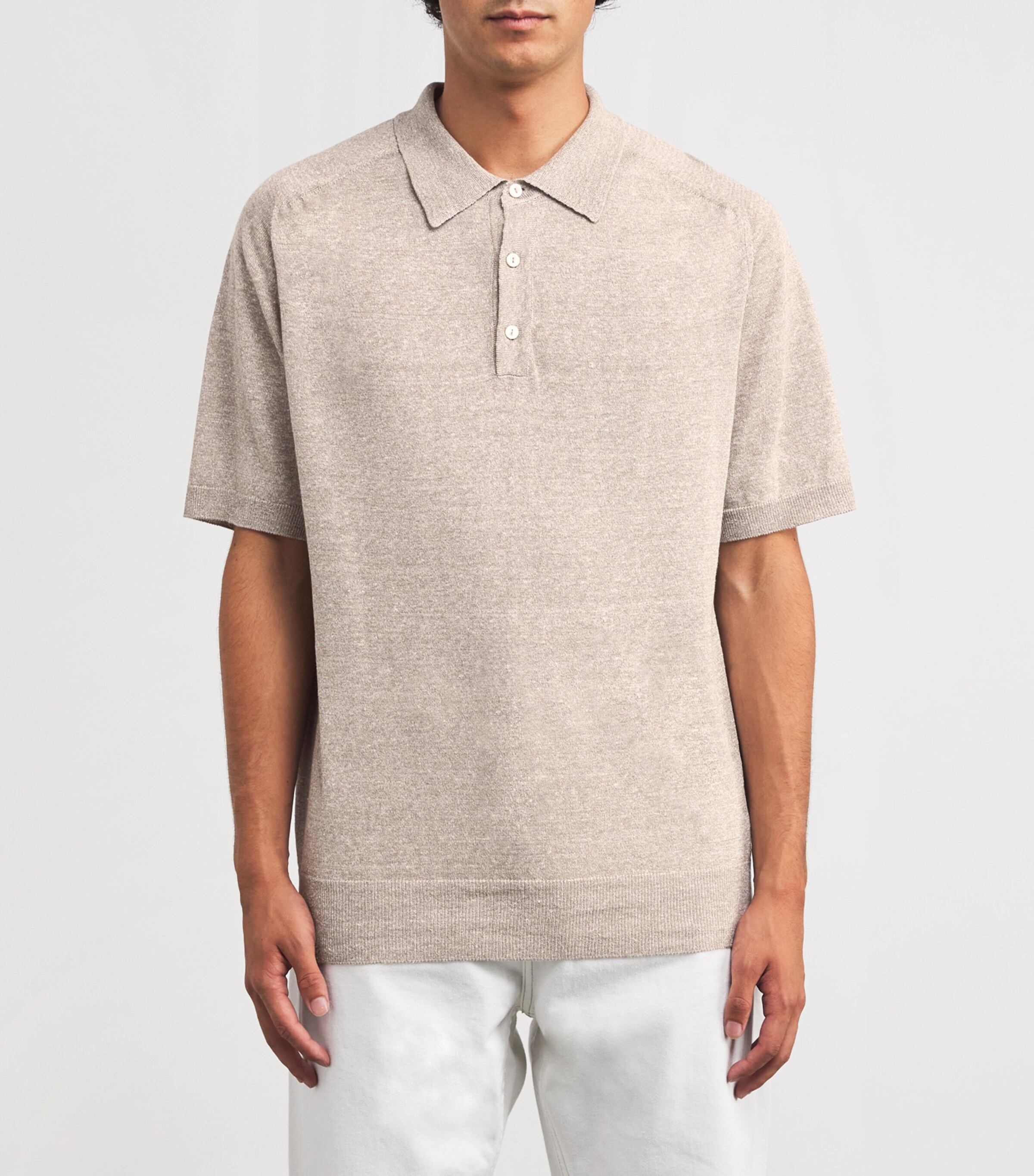 Eton Mens Cotton-Linen Polo Shirt Beige Image 3