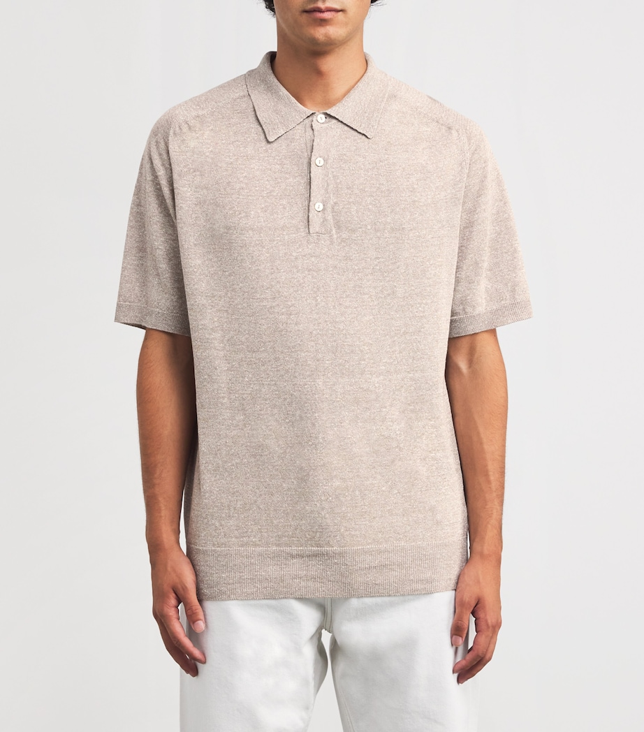 Eton Mens Cotton-Linen Polo Shirt Beige Image 3