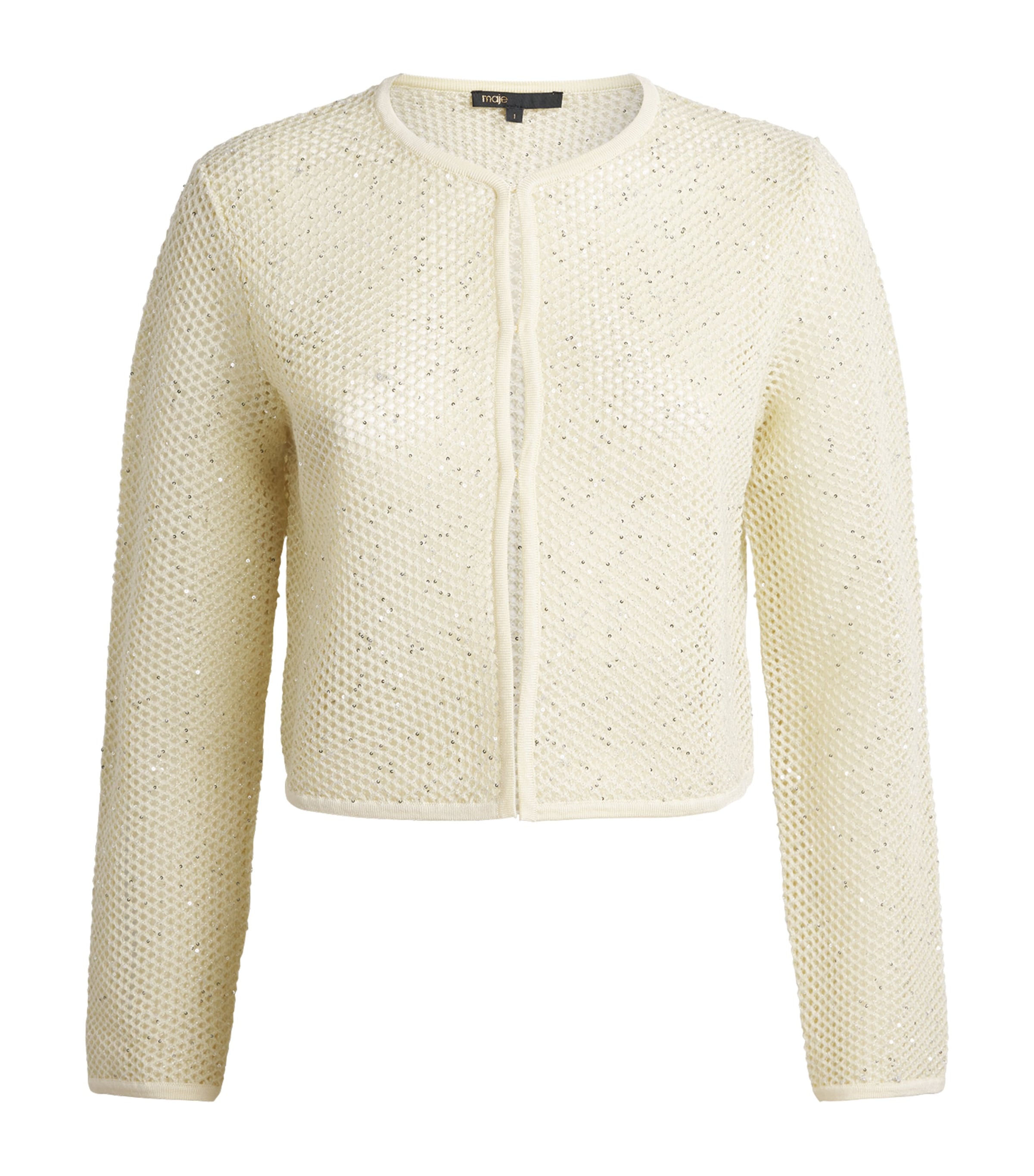Maje Embellished Open-knit Cardigan In Yellow
