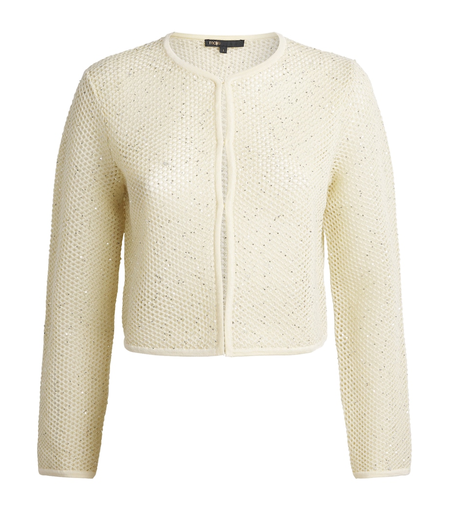 Maje Womens Embellished Open-Knit Cardigan Pale Yellow Image 1