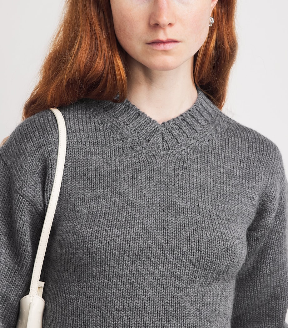 Jil Sander Womens Wool V-Neck Sweater Pebble Image 3