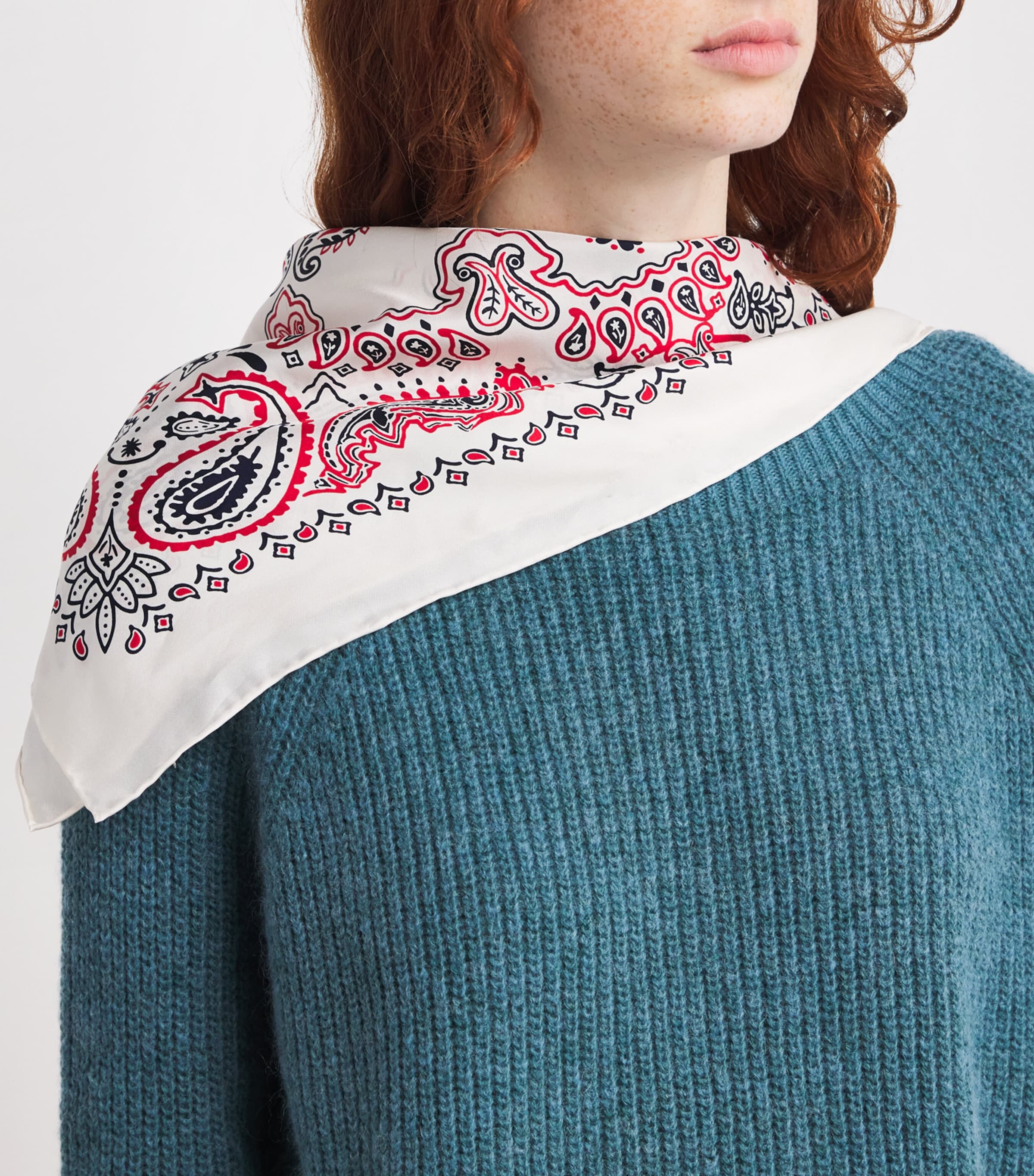 Silk Paisley Print Square Scarf BEIGE Image 2