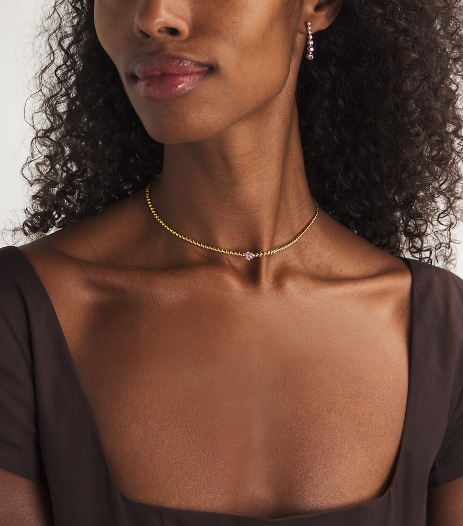 Yellow Gold and Pink Sapphire Illusion Tennis Necklace YELLOW GOLD Image 4