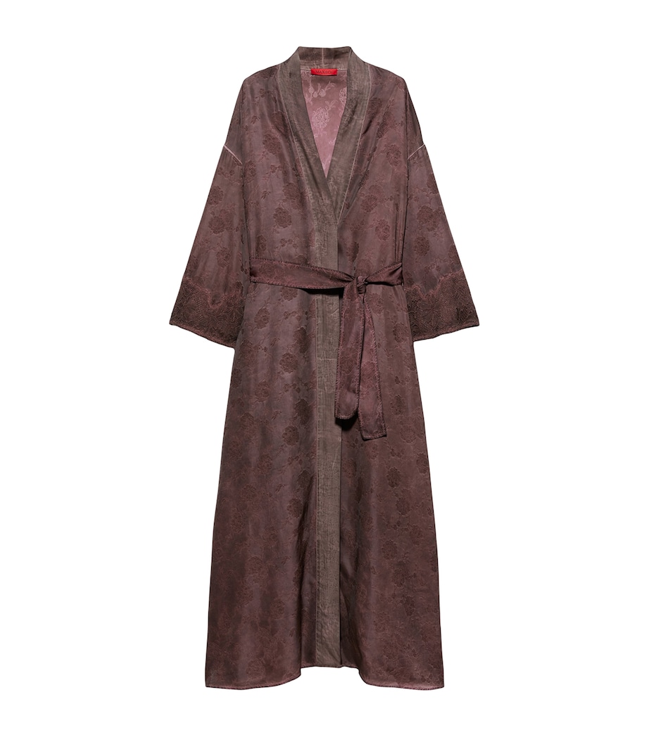 MAX&Co. Womens Satin Floral Belted Coat Chocolate Image 1