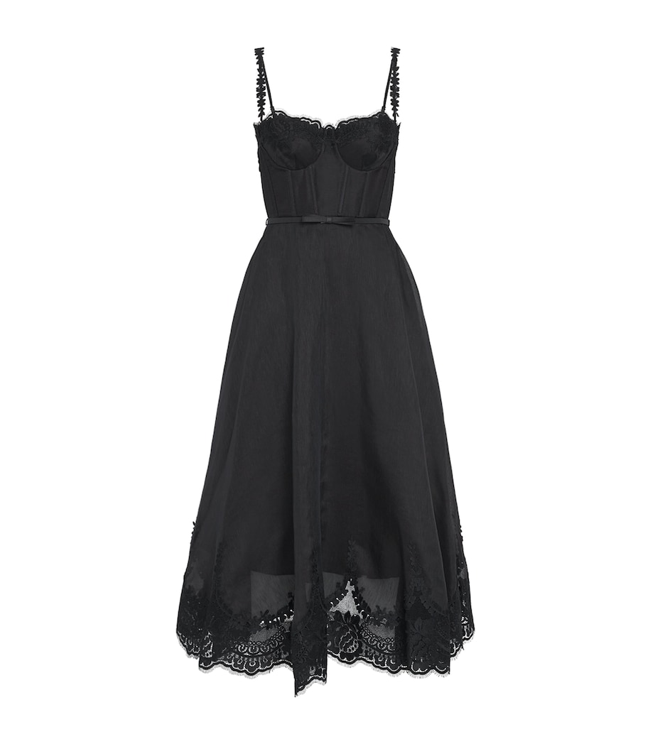 Linen-Silk Hypnotic Midi Dress BLACK Image 1