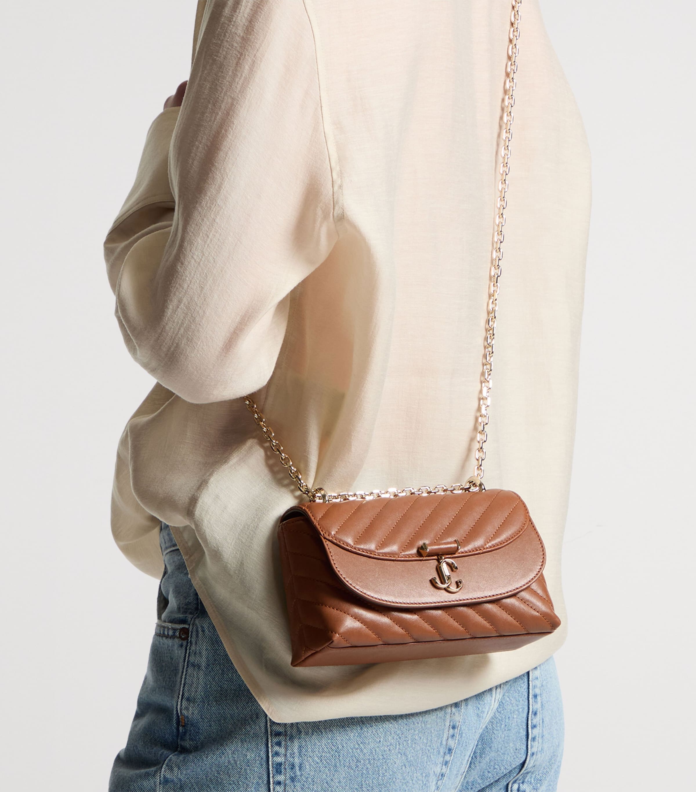 Jimmy Choo Curve Small Biker Leather Quilted Cross-Body Bag Tan/shiny Gold Image 2
