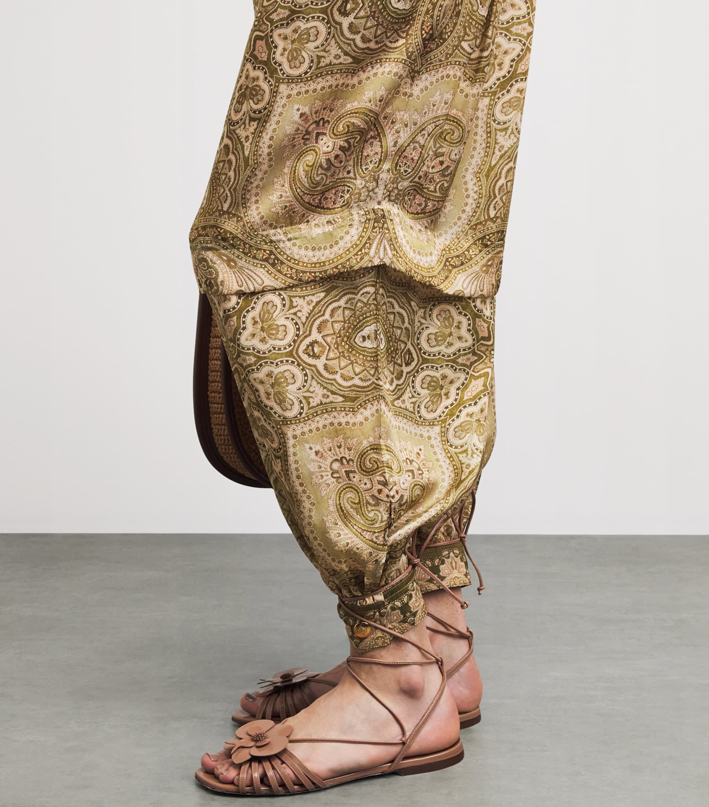 Zimmermann Womens Silk Satin Luna Trousers Olive Perla Paisley Image 3