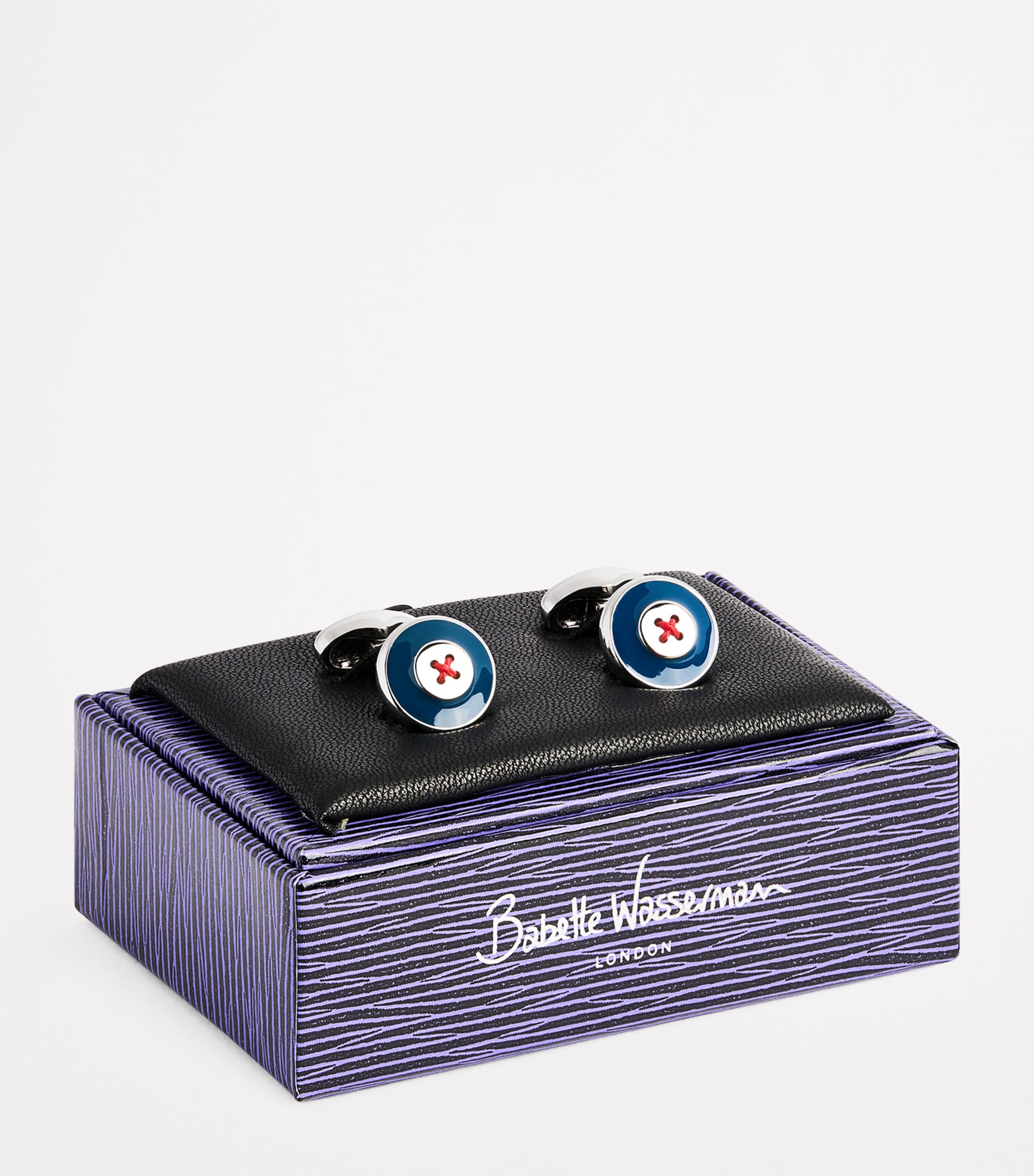 Babette Wasserman Enamel Thread-Detail Round Cufflinks Blue Image 3