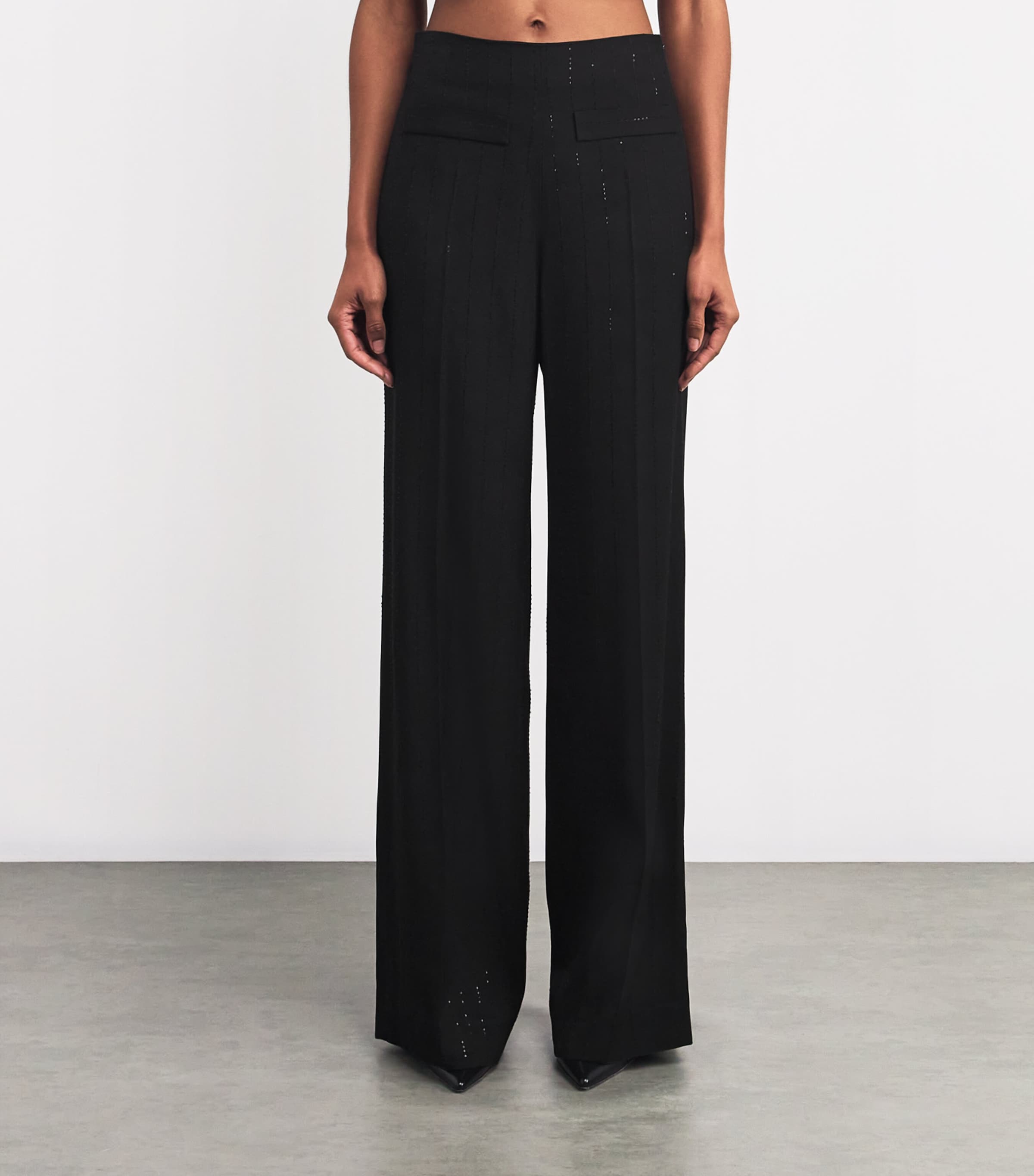 Sequin-Pinstripe Wide-Leg Trousers BLACK Image 3