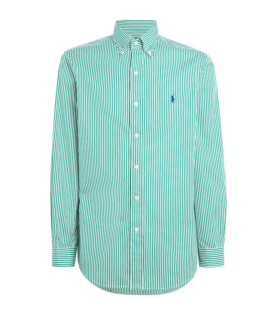 Polo Ralph Lauren Mens Cotton Poplin Custom Fit Stripe Shirt Wht Erin Green Image 1