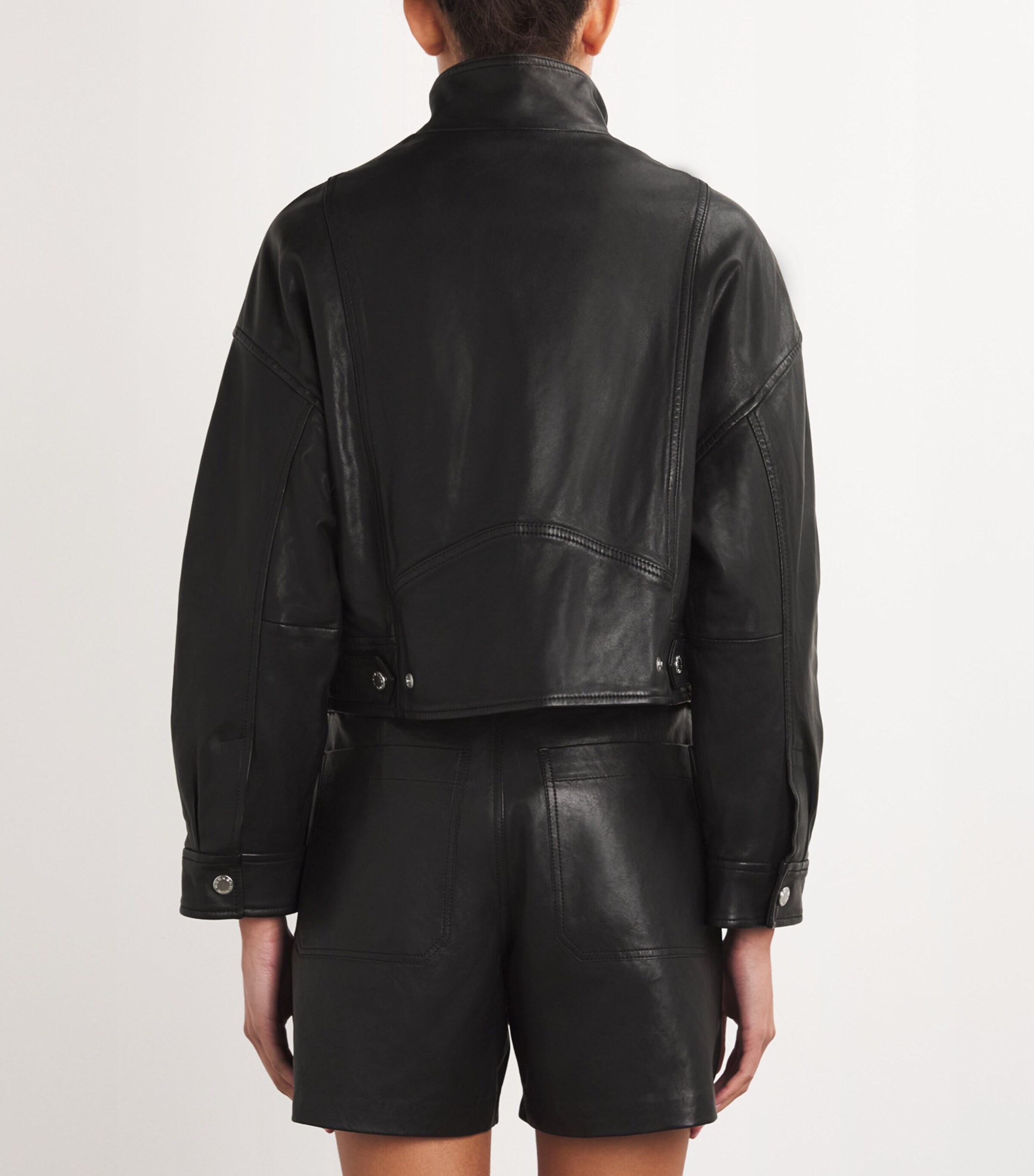 Leather Bomber Jacket BLACK Image 4