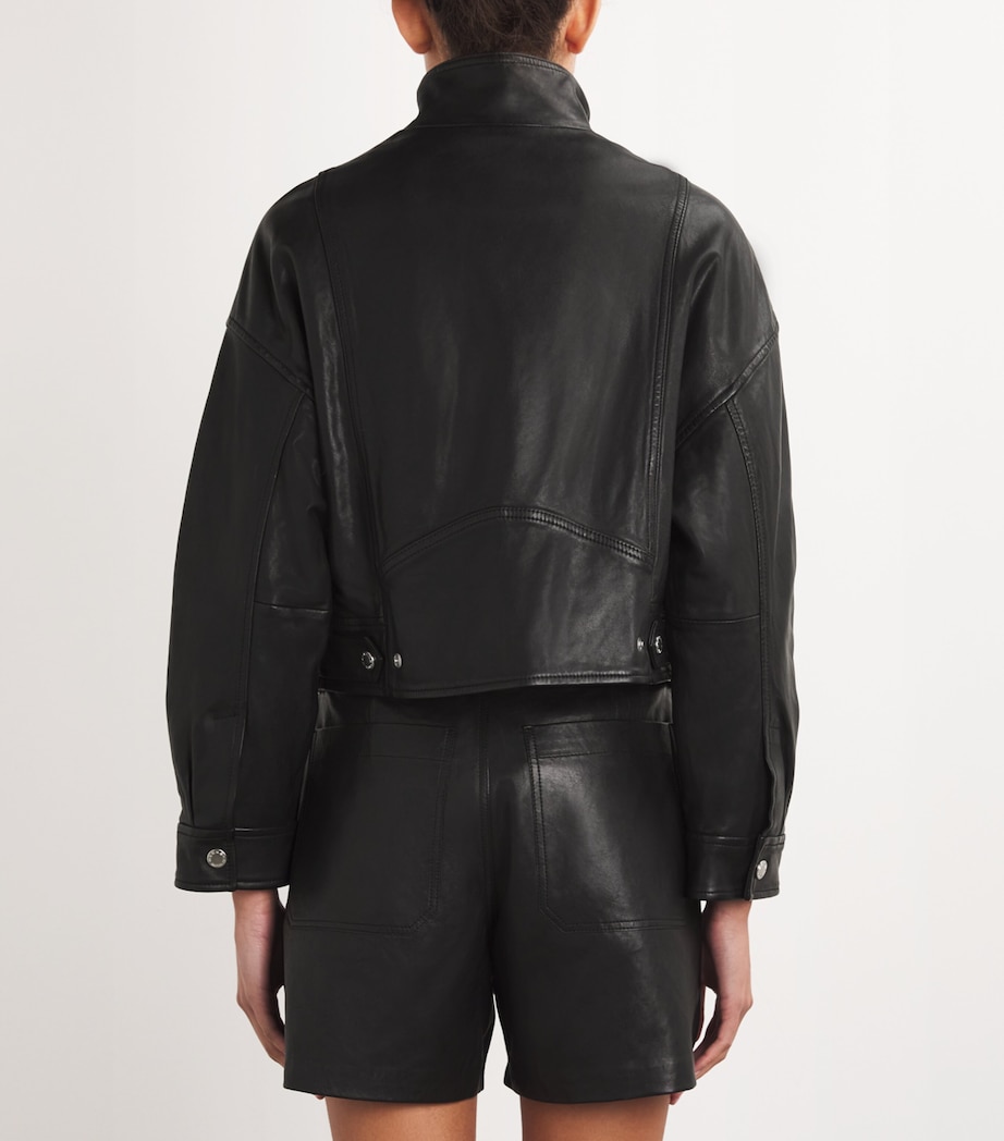 Leather Bomber Jacket BLACK Image 4