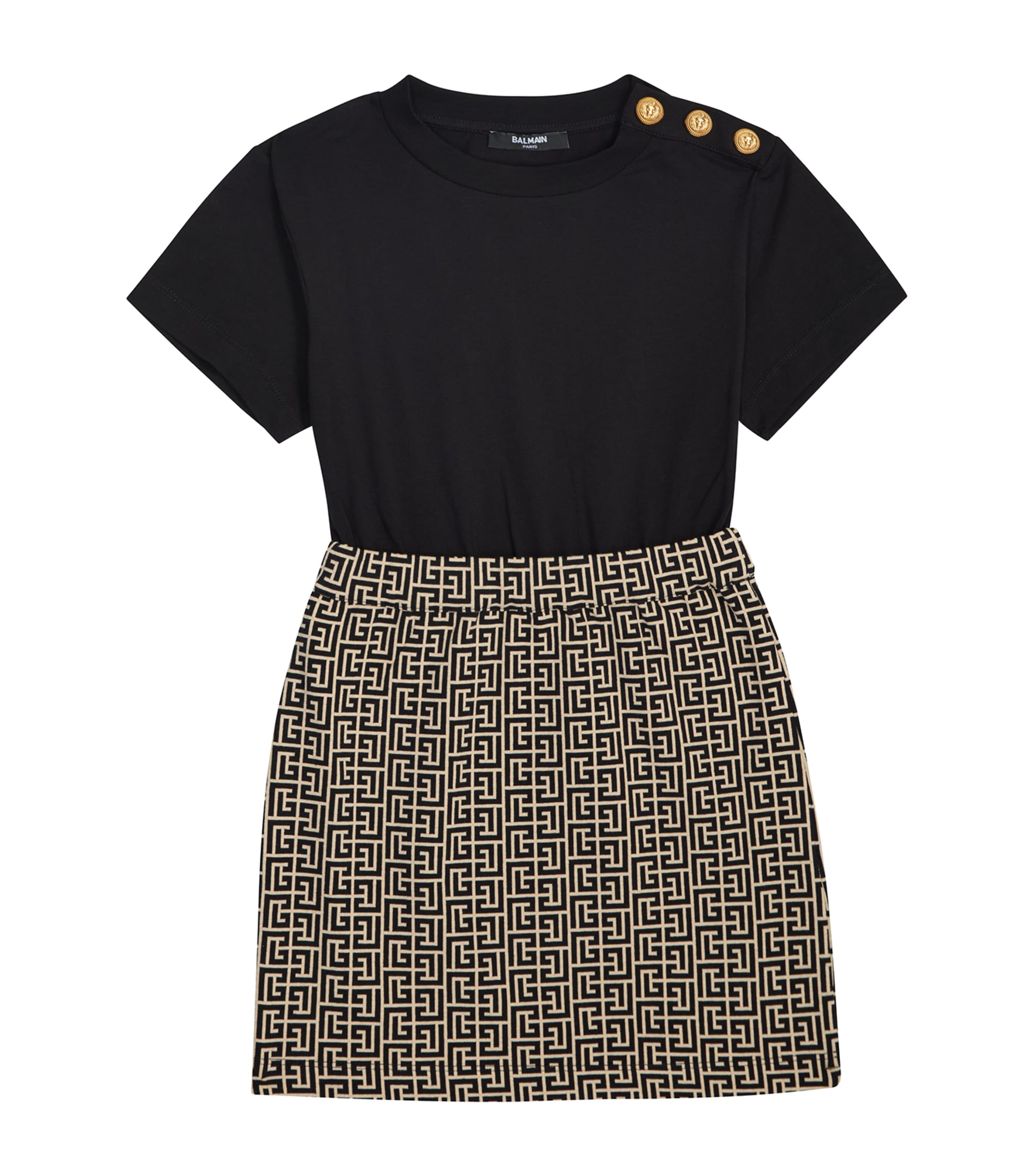 Balmain Logo-motif Button-embellished Dress In Black
