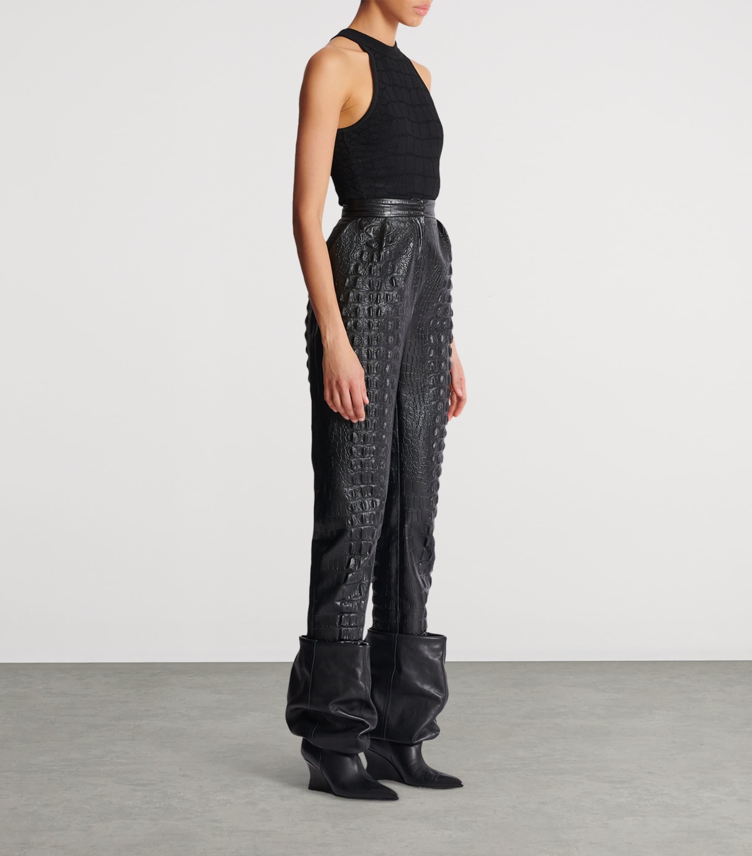 Croc-Embossed Straight-Leg Trousers 0PA NOIR Image 5