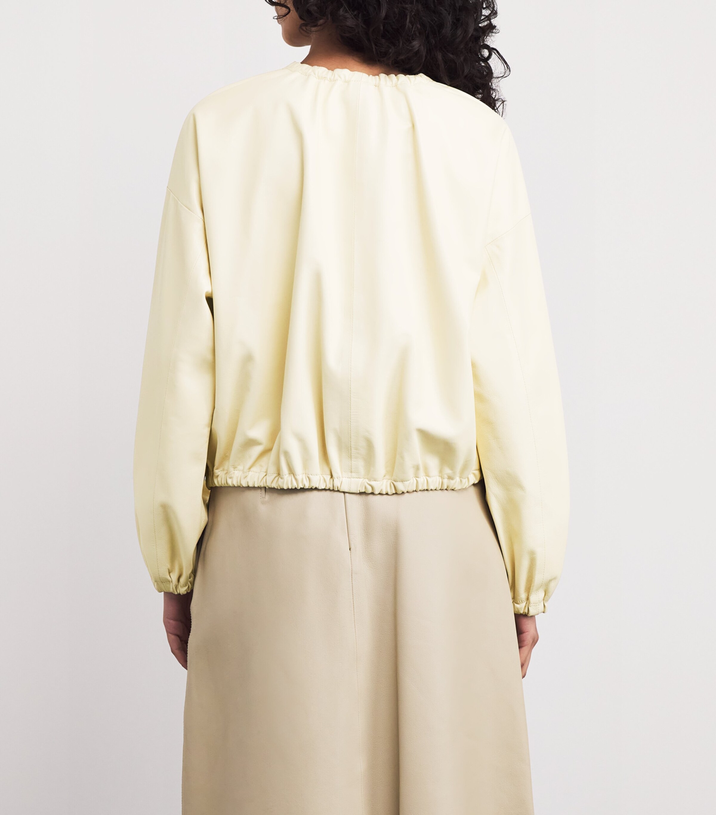 Fabiana Filippi Womens Leather Tie-Detail Bomber Jacket Burro Image 4