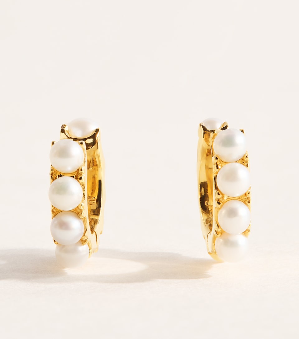 Rosa de la Cruz Yellow Gold and Pearl Mini Hoop Earrings Yellow Gold